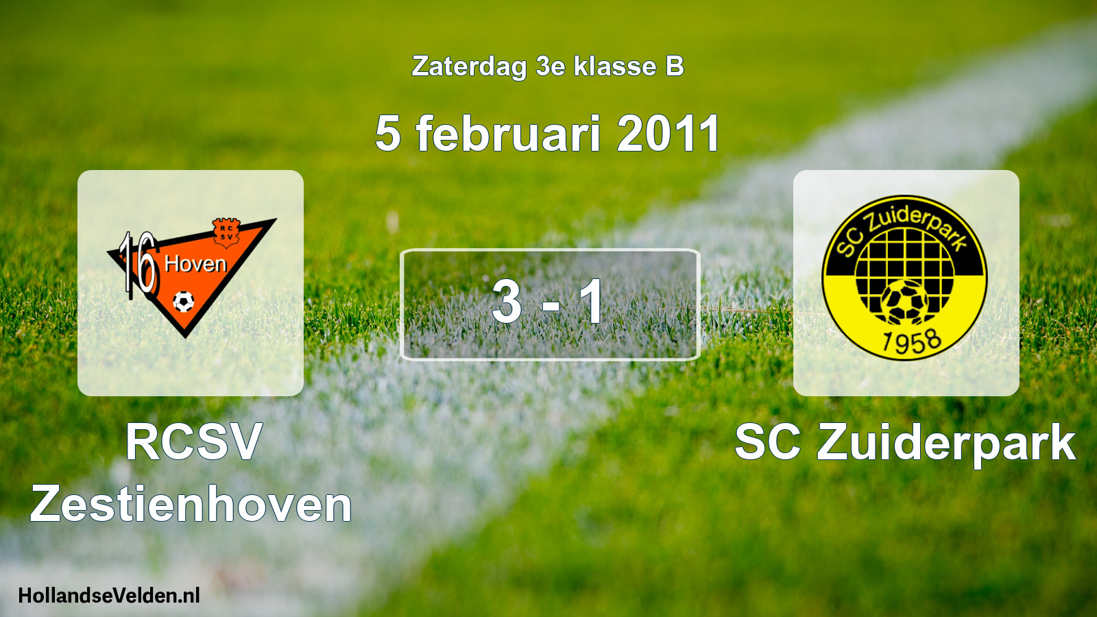 Total number of matches played: RCSV Zestienhoven - SC Zuiderpark 3 - 1 (5 February 2011)