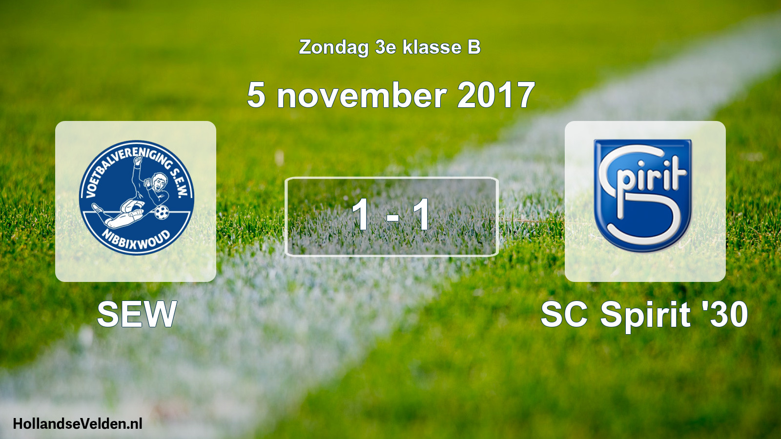 Total number of matches played: SEW - SC Spirit '30 1 - 1 (5 November 2017)