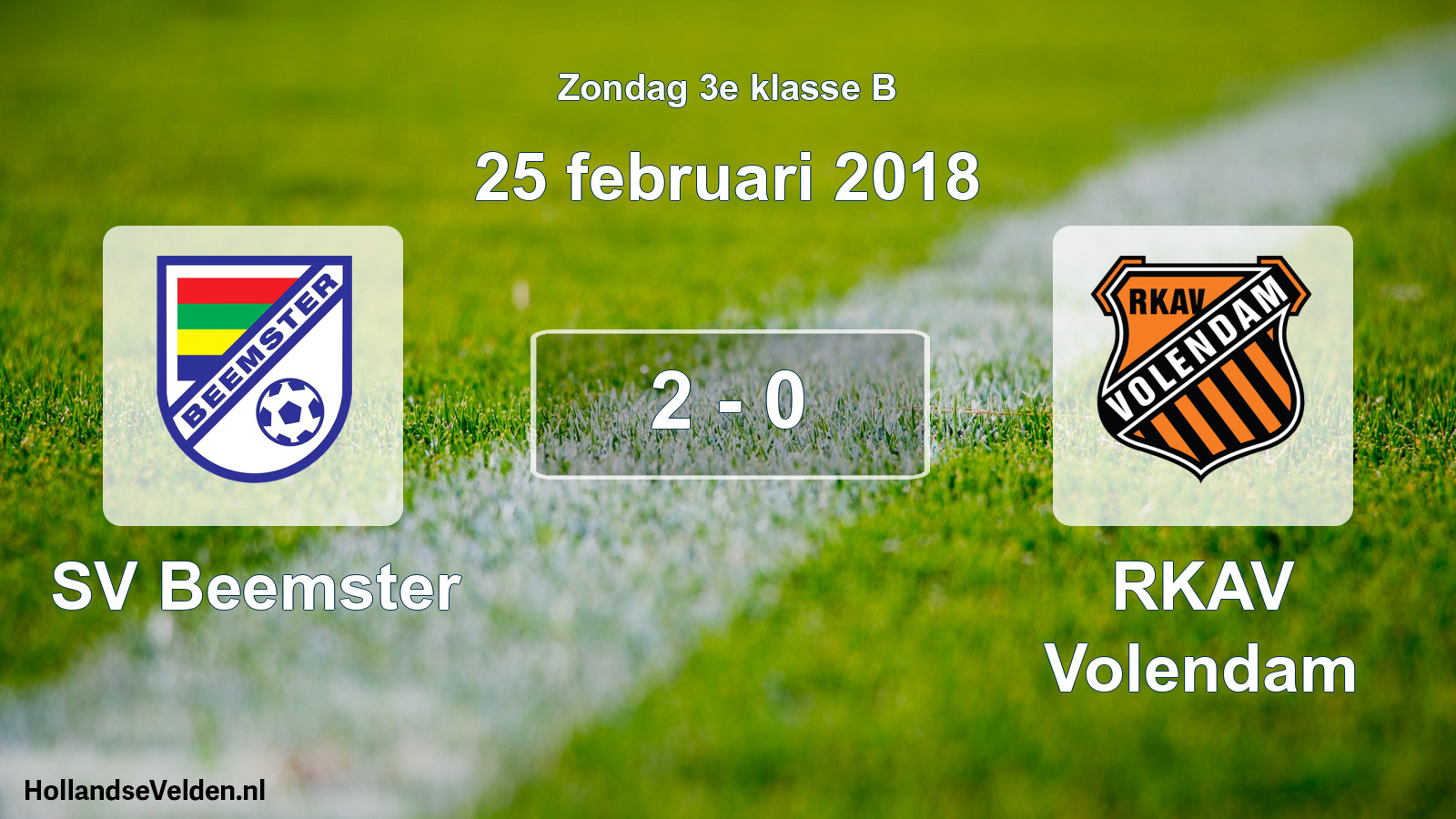 Total number of matches played: SV Beemster - RKAV Volendam 2 - 0 (25 February 2018)