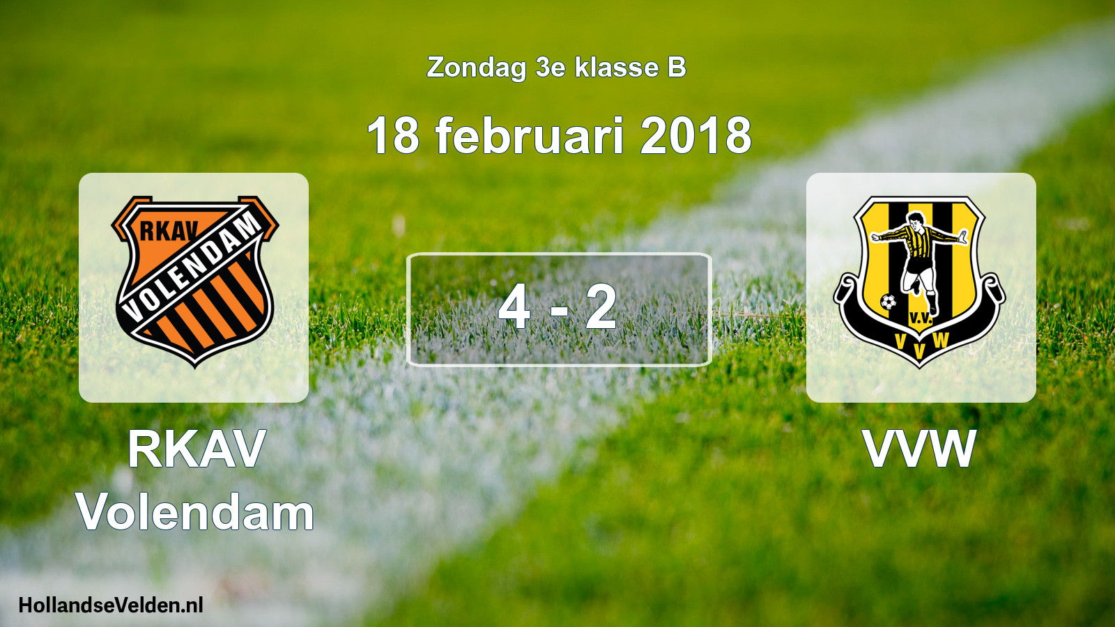 Total number of matches played: RKAV Volendam - VVW 4 - 2 (18 February 2018)