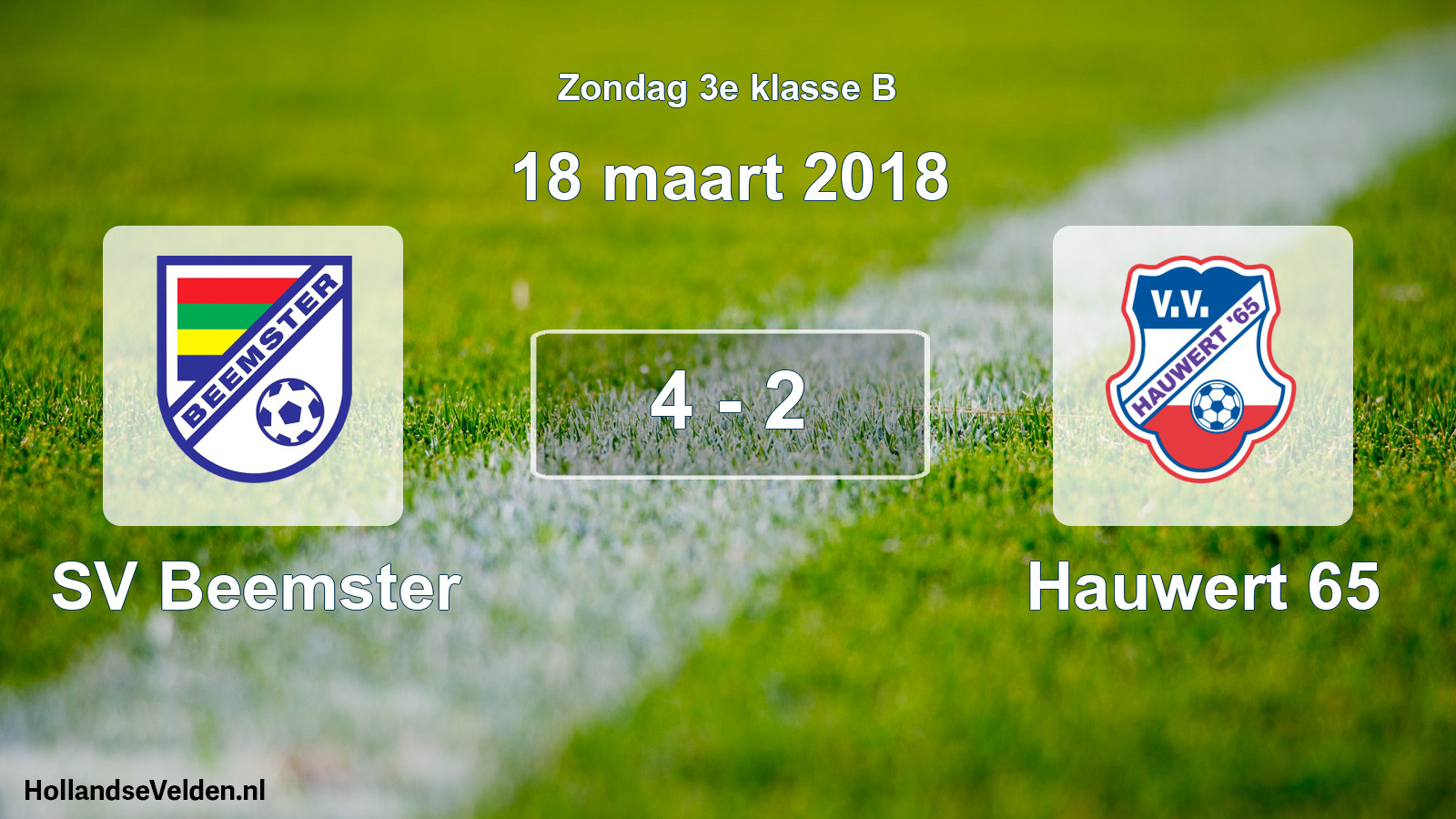 Total number of matches played: SV Beemster - Hauwert 65 4 - 2 (18 March 2018)