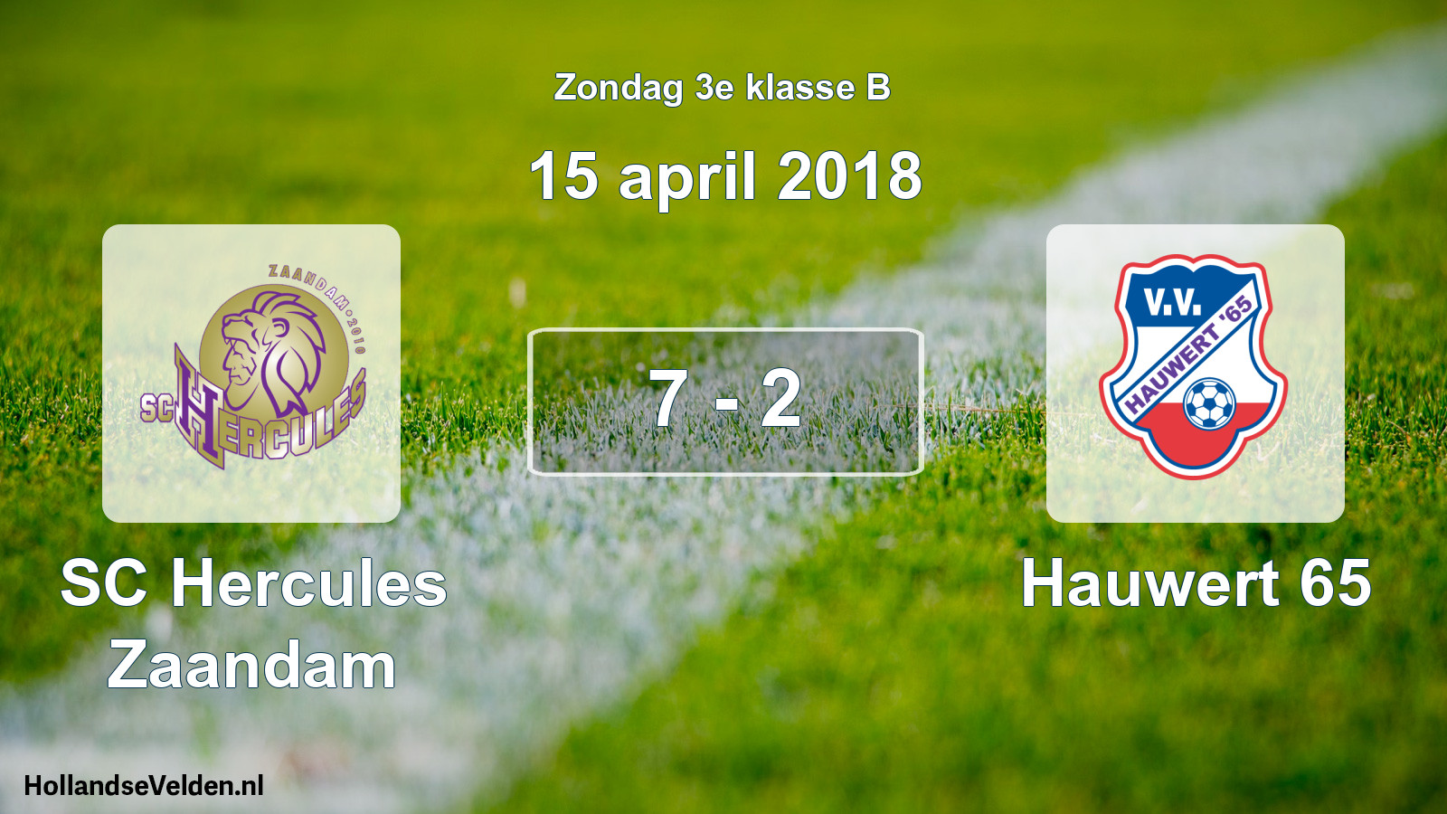 Total number of matches played: SC Hercules Zaandam - Hauwert 65 7 - 2 (15 April 2018)