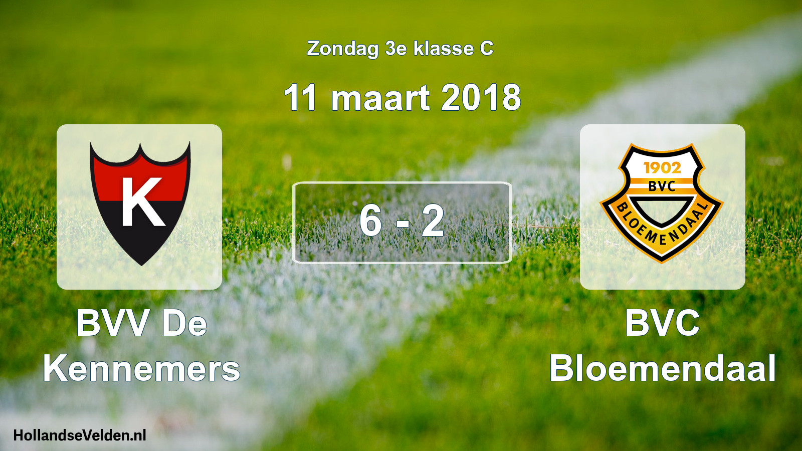 Total number of matches played: BVV De Kennemers - BVC Bloemendaal 6 - 2 (11 March 2018)