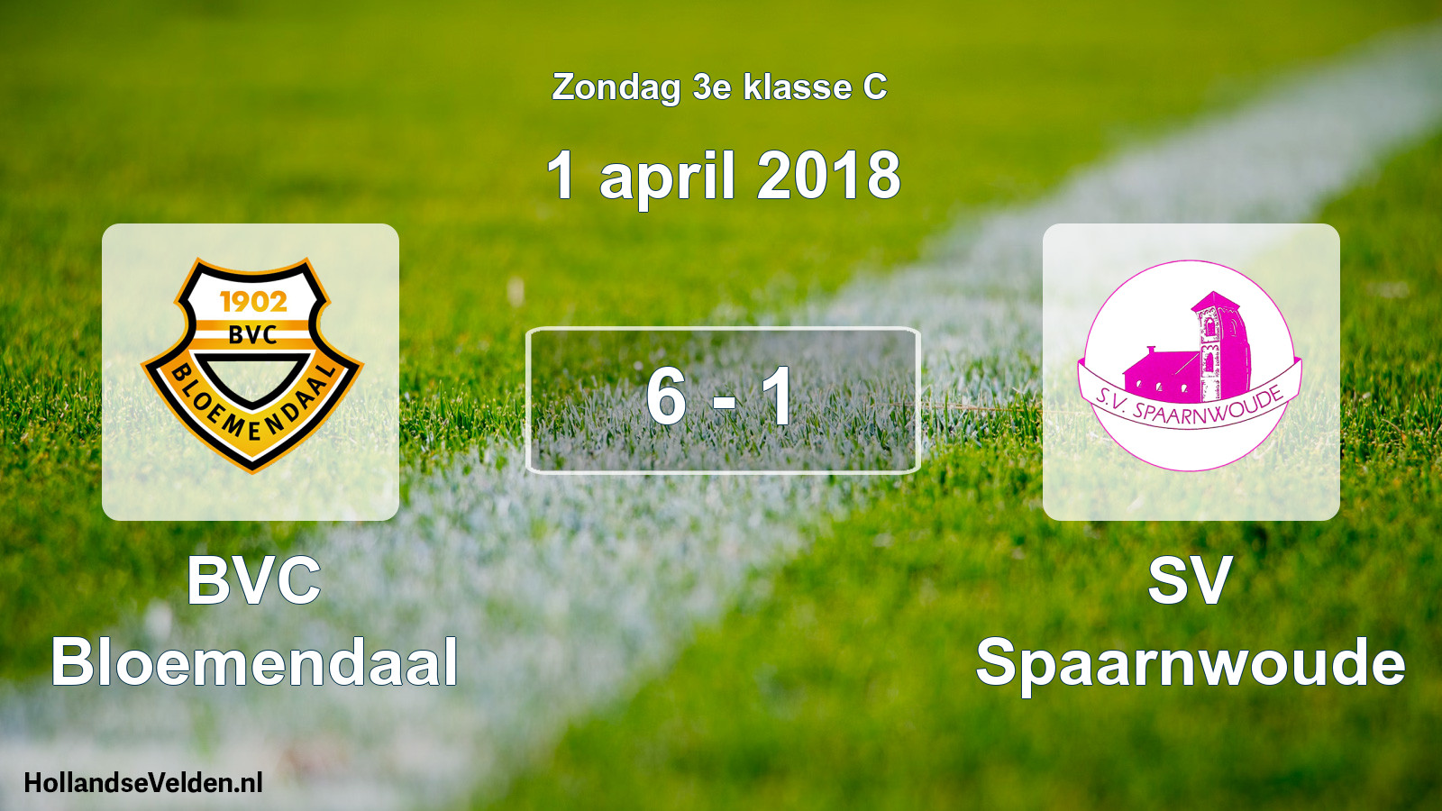 Total number of matches played: BVC Bloemendaal - SV Spaarnwoude 6 - 1 (1 April 2018)