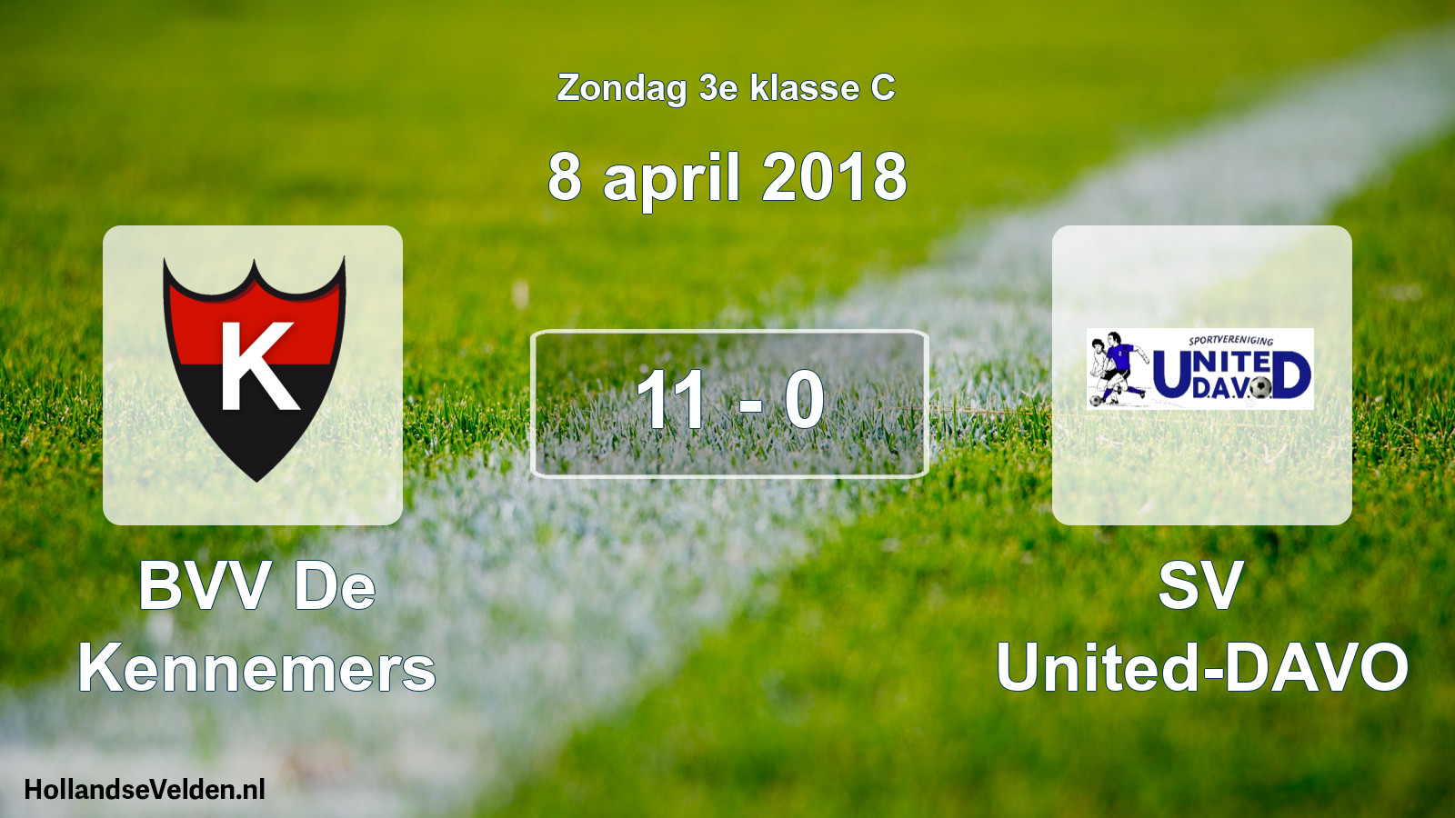 Total number of matches played: BVV De Kennemers - SV United-DAVO 11 - 0 (8 April 2018)