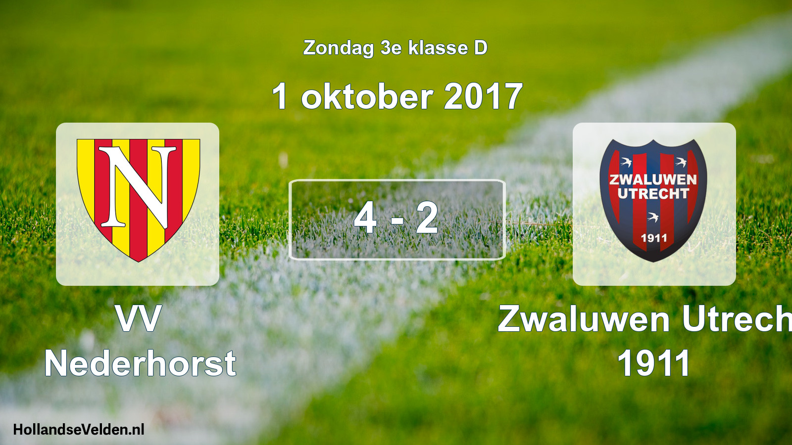 Total number of matches played: VV Nederhorst - Zwaluwen Utrecht 1911 4 - 2 (1 October 2017)