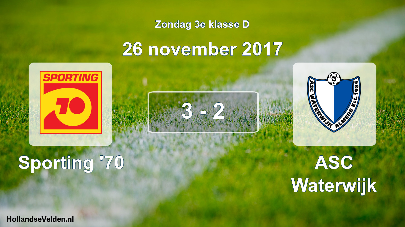 Total number of matches played: Sporting '70 - ASC Waterwijk 3 - 2 (26 November 2017)