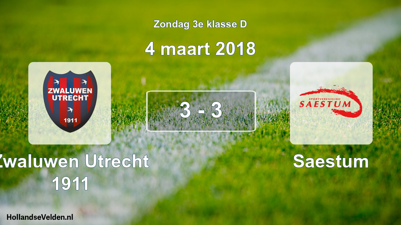 Total number of matches played: Zwaluwen Utrecht 1911 - Saestum 3 - 3 (4 March 2018)