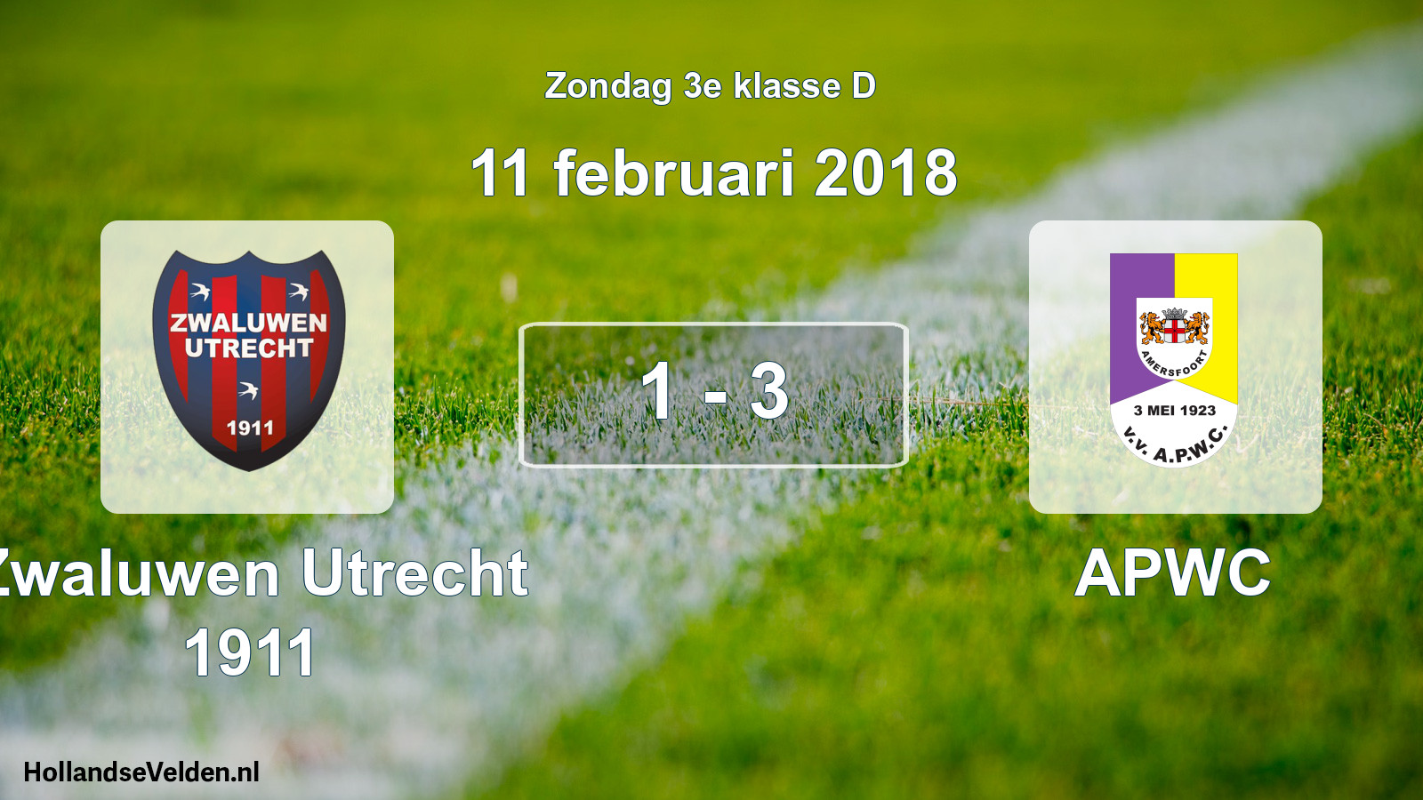 Total number of matches played: Zwaluwen Utrecht 1911 - APWC 1 - 3 (11 February 2018)