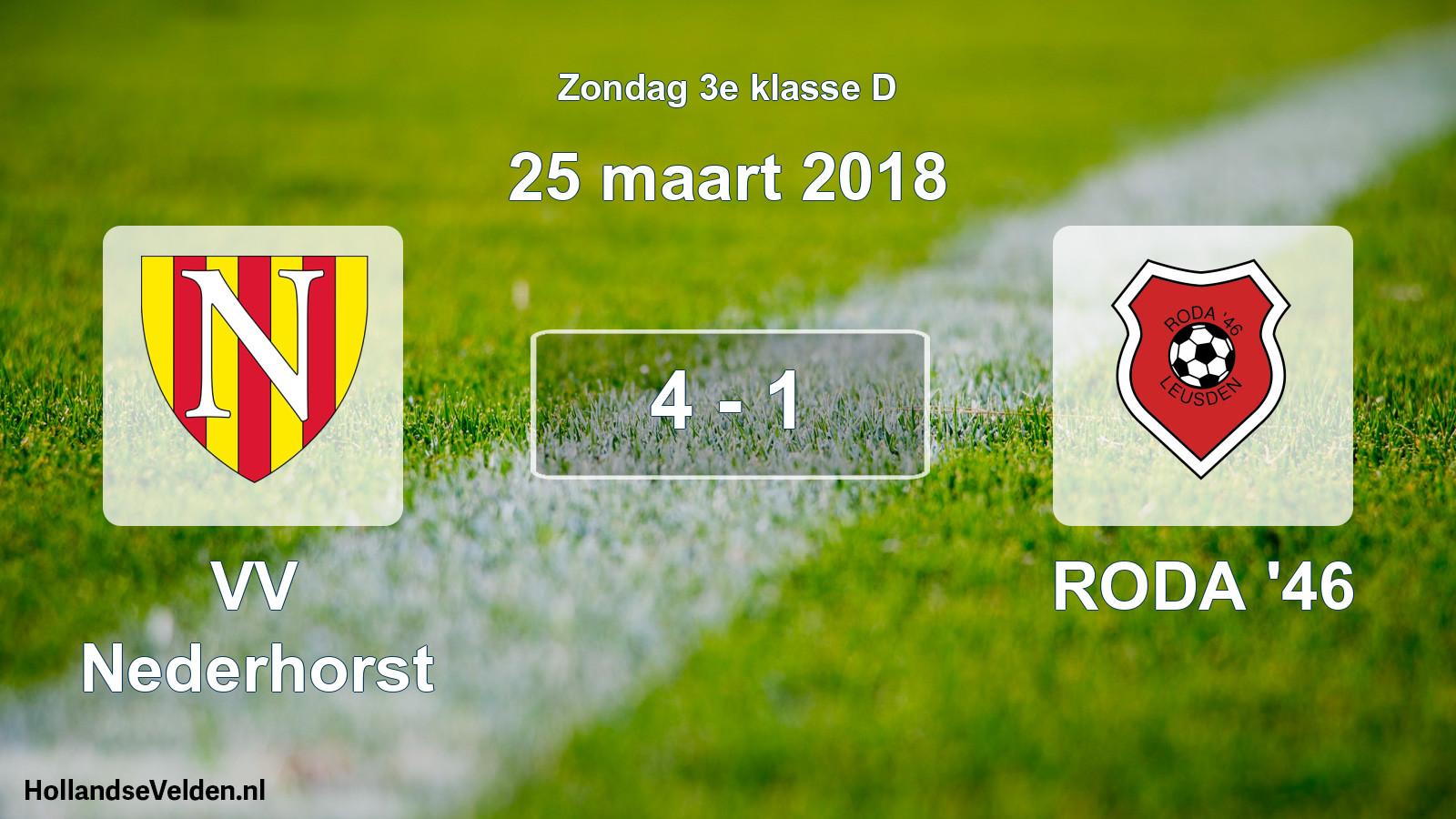 Total number of matches played: VV Nederhorst - RODA '46 4 - 1 (25 March 2018)