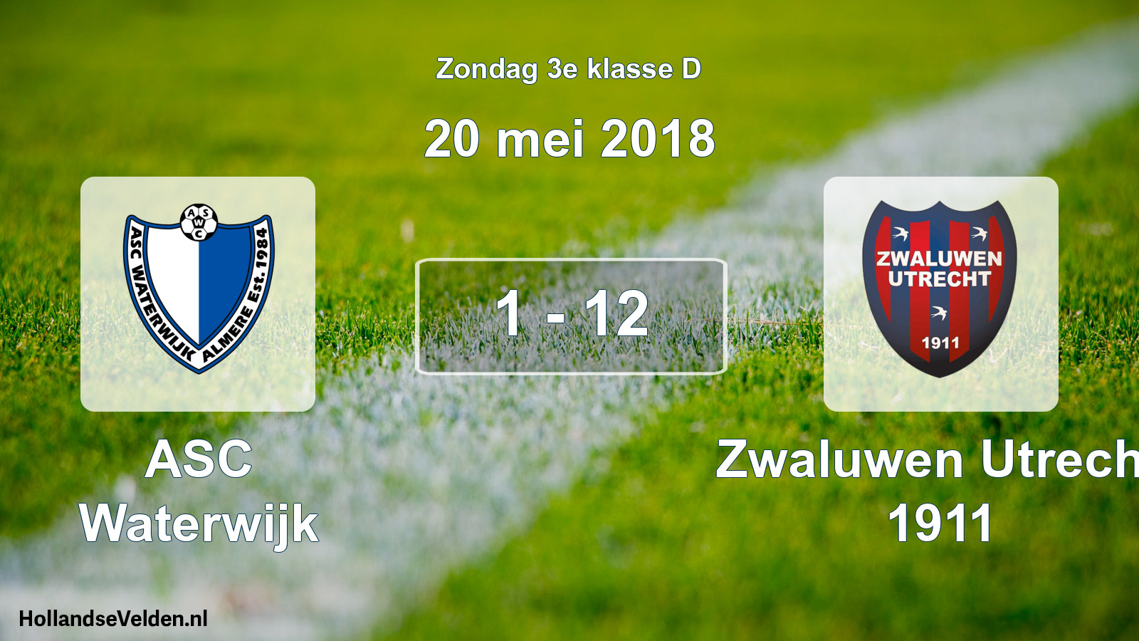Total number of matches played: ASC Waterwijk - Zwaluwen Utrecht 1911 1 - 12 (20 May 2018)