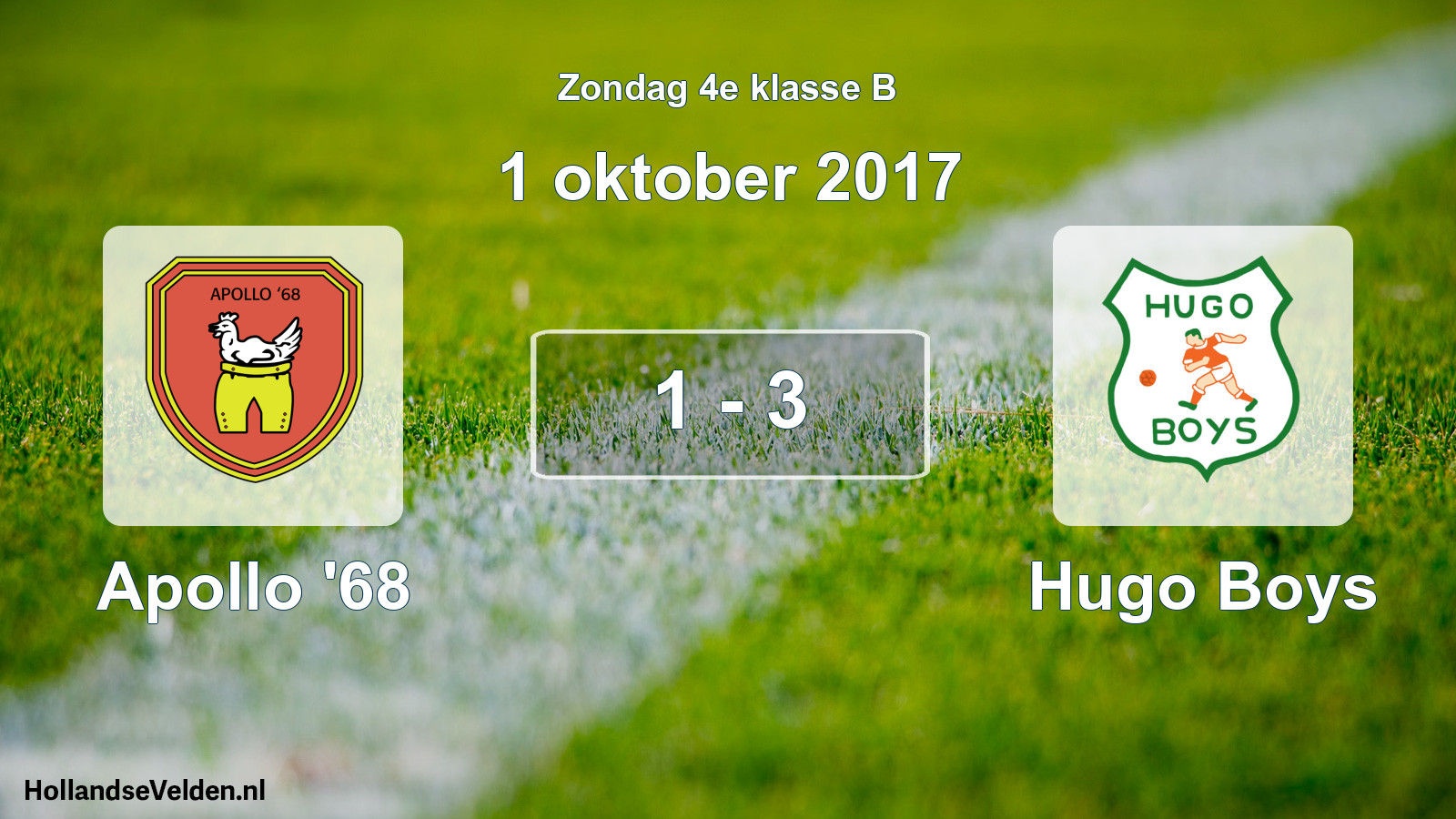Total number of matches played: Apollo '68 - Hugo Boys 1 - 3 (1 October 2017)