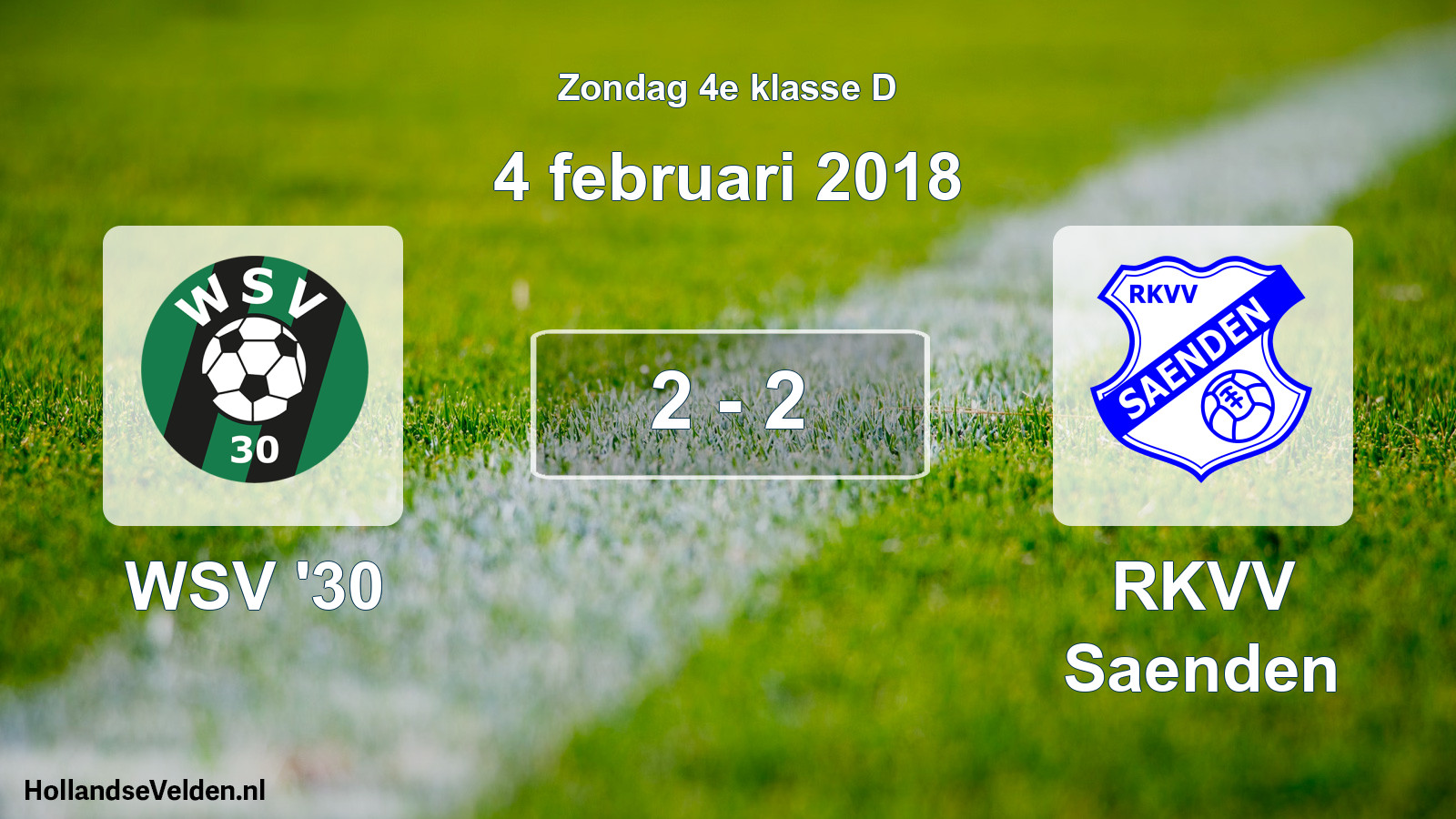 Total number of matches played: WSV '30 - RKVV Saenden 2 - 2 (4 February 2018)
