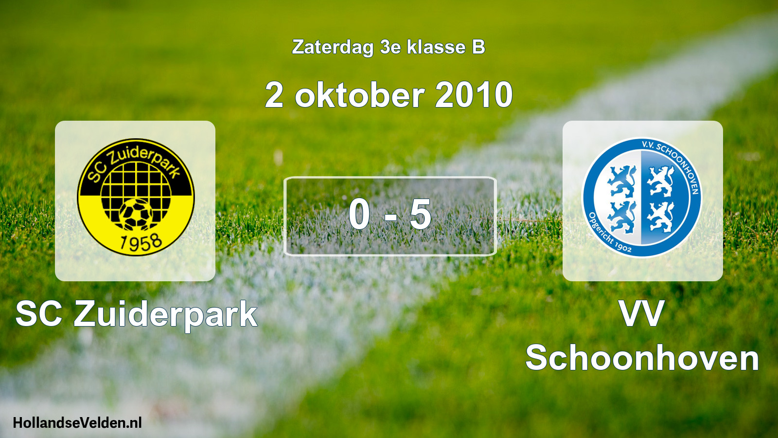 Total number of matches played: SC Zuiderpark - VV Schoonhoven 0 - 5 (2 October 2010)
