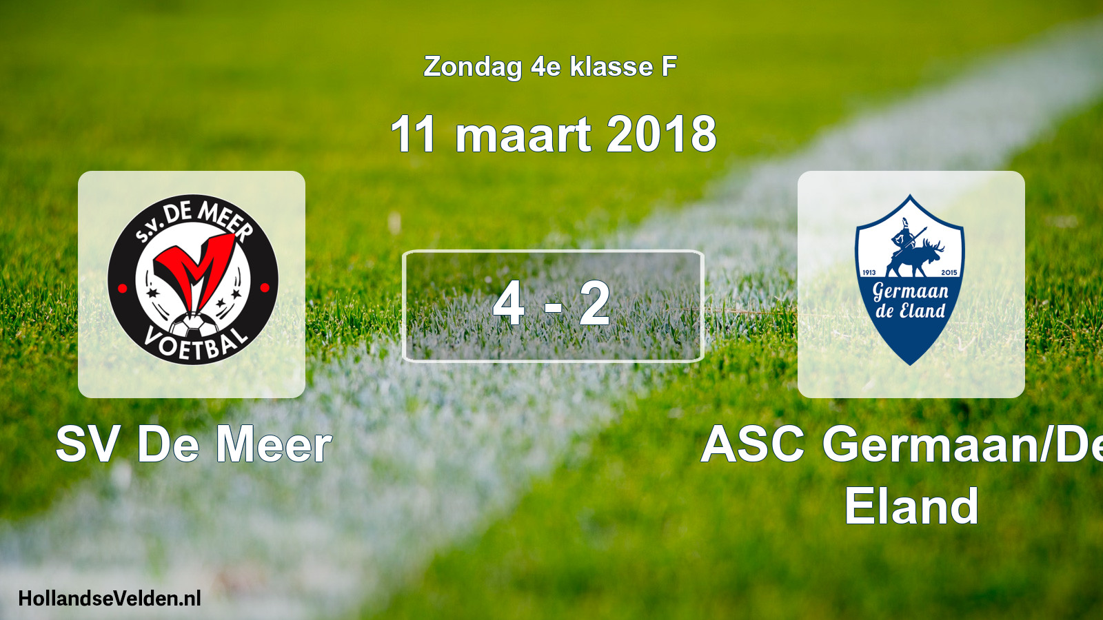 Total number of matches played: SV De Meer - ASC Germaan/De Eland 4 - 2 (11 March 2018)