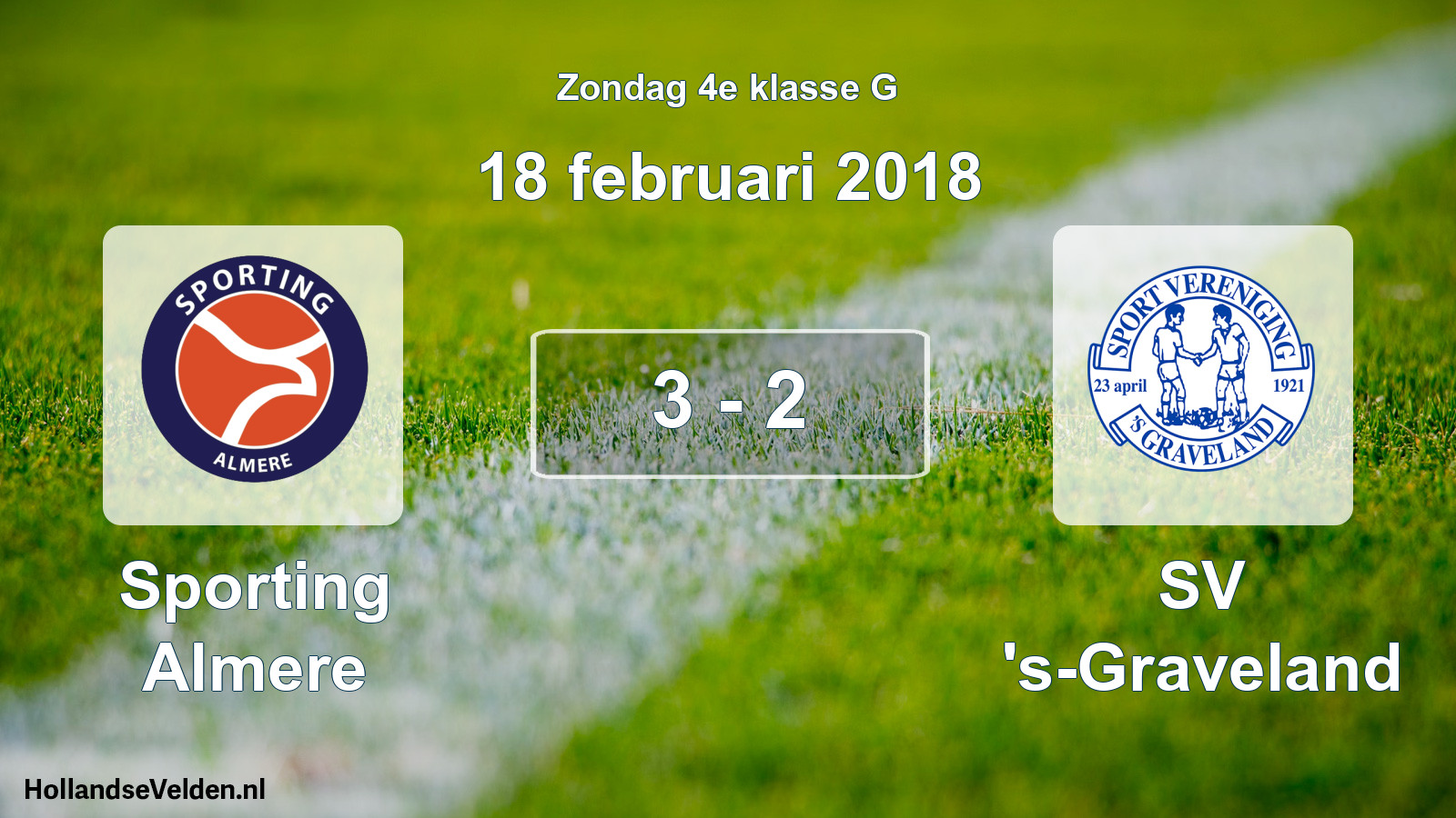 Total number of matches played: Sporting Almere - SV 's-Graveland 3 - 2 (18 February 2018)