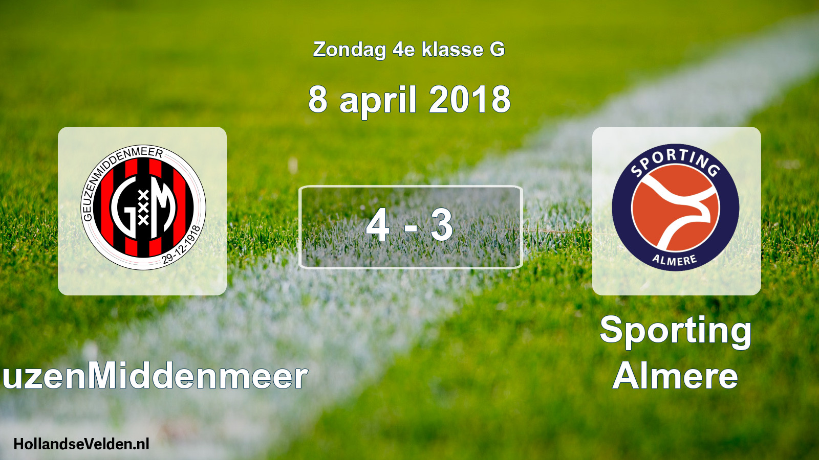 Total number of matches played: GeuzenMiddenmeer - Sporting Almere 4 - 3 (8 April 2018)