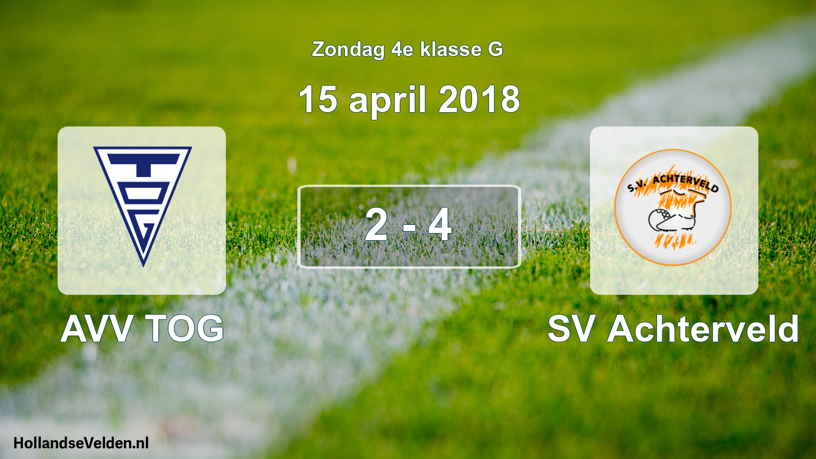 Total number of matches played: AVV TOG - SV Achterveld 2 - 4 (15 April 2018)