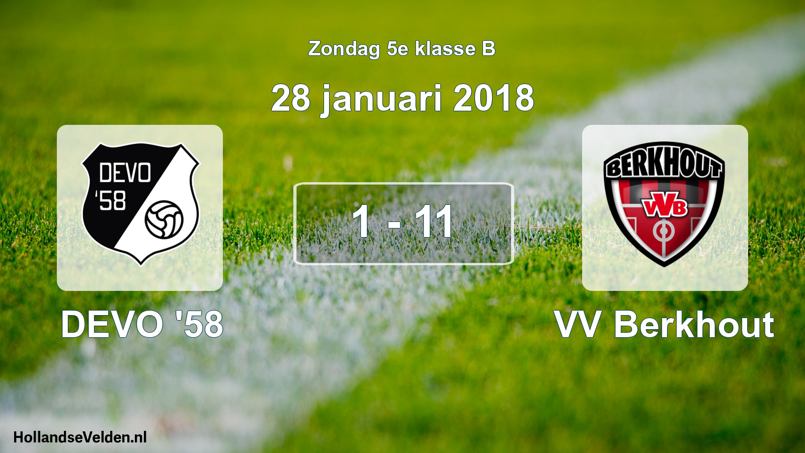 Total number of matches played: DEVO '58 - VV Berkhout 1 - 11 (28 January 2018)