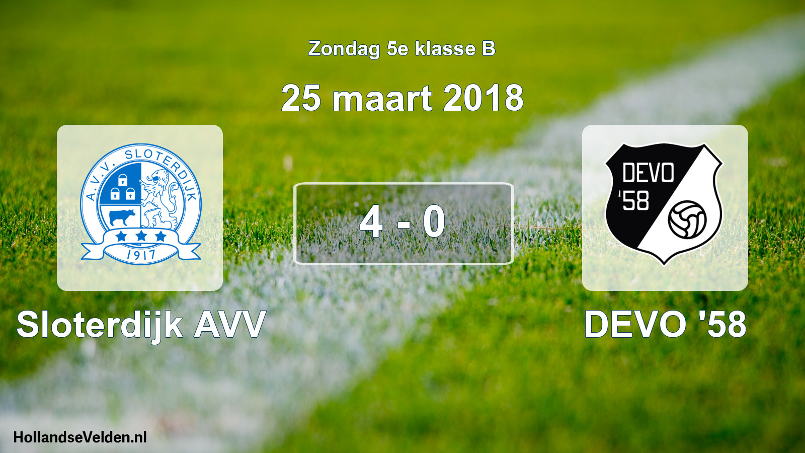 Total number of matches played: Sloterdijk AVV - DEVO '58 4 - 0 (25 March 2018)