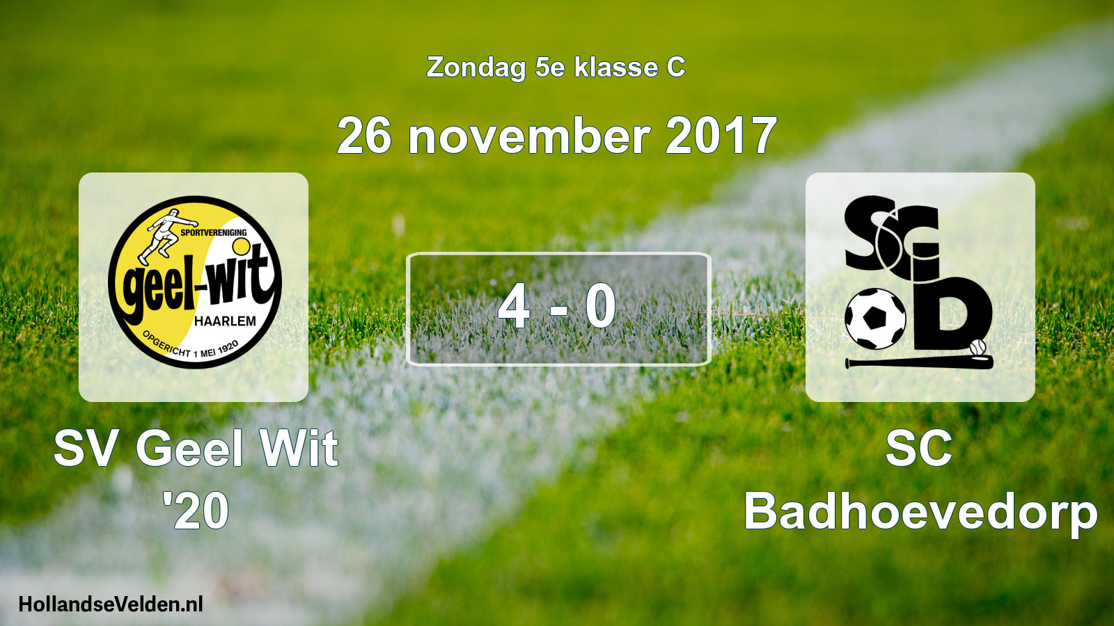 Total number of matches played: SV Geel Wit '20 - SC Badhoevedorp 4 - 0 (26 November 2017)