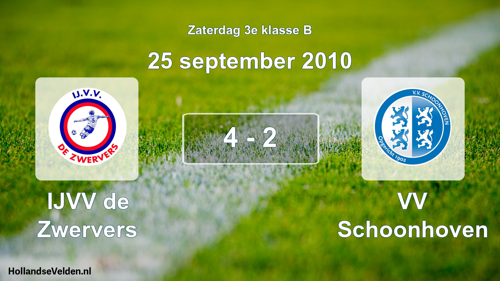 Total number of matches played: IJVV de Zwervers - VV Schoonhoven 4 - 2 (25 September 2010)