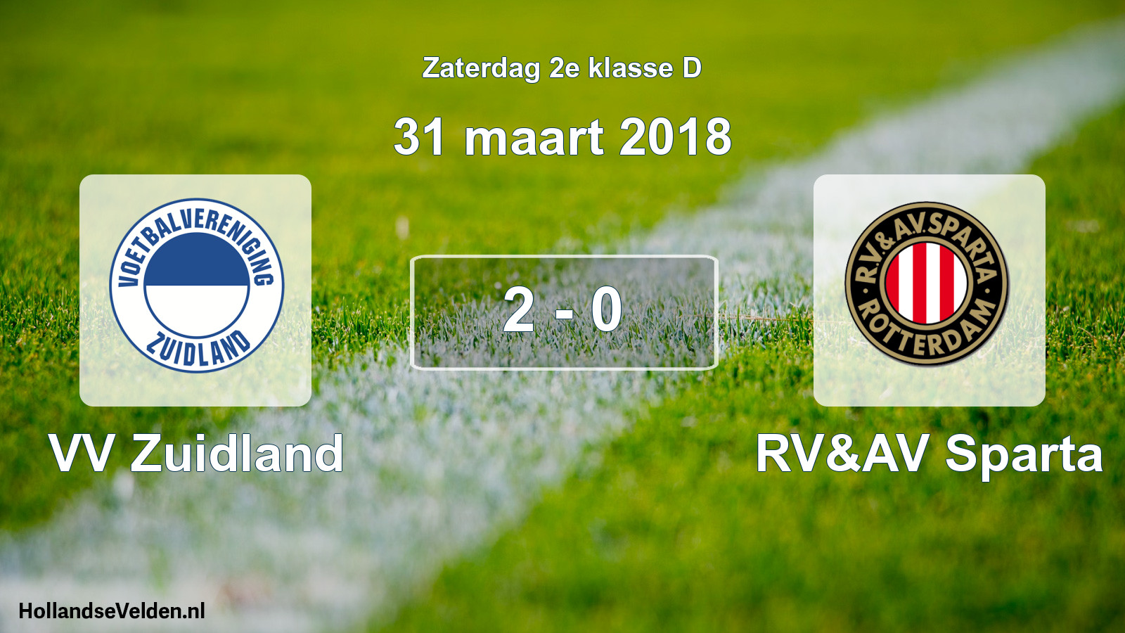 Total number of matches played: VV Zuidland - RV&AV Sparta 2 - 0 (31 March 2018)