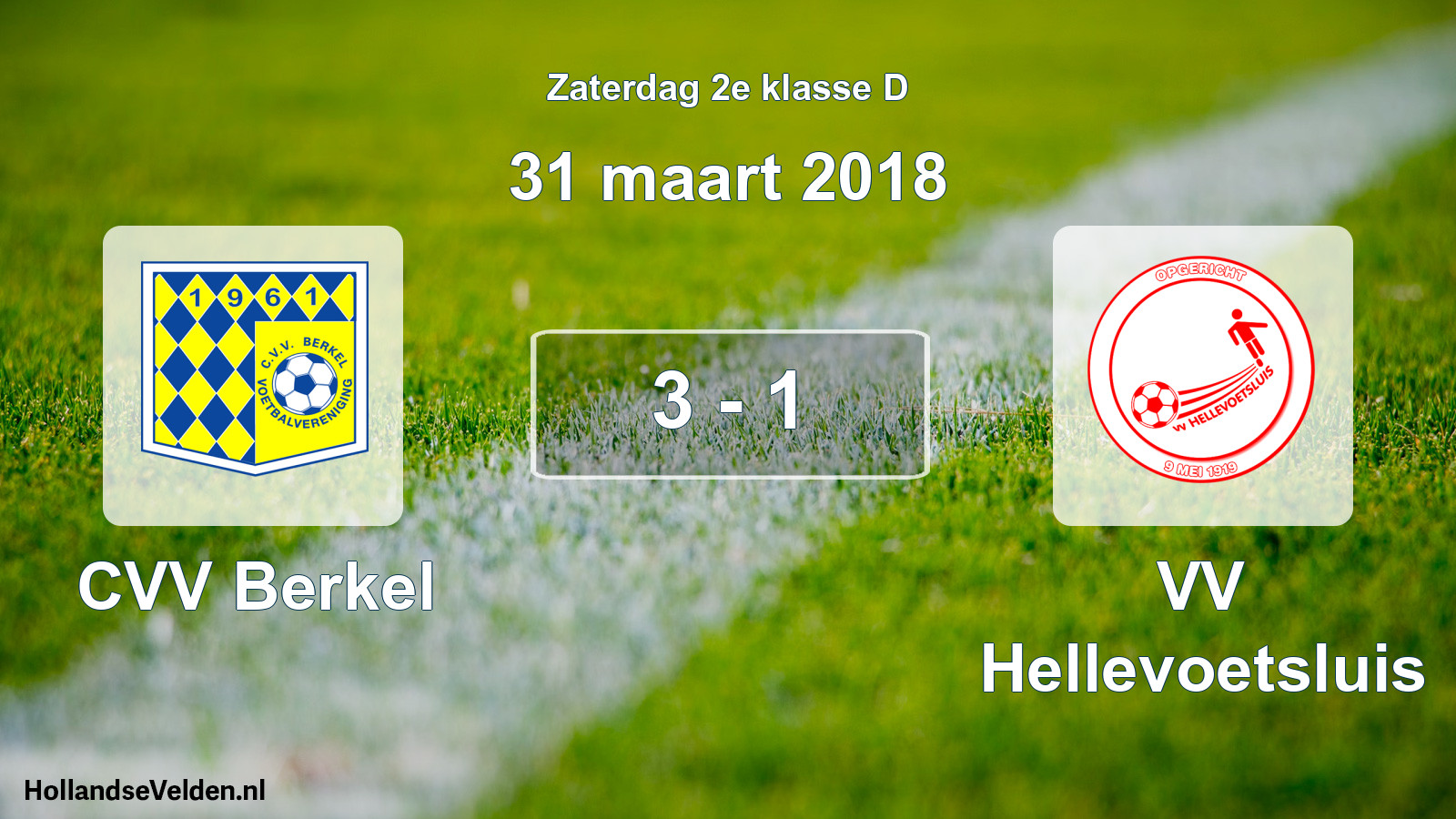 Total number of matches played: CVV Berkel - VV Hellevoetsluis 3 - 1 (31 March 2018)