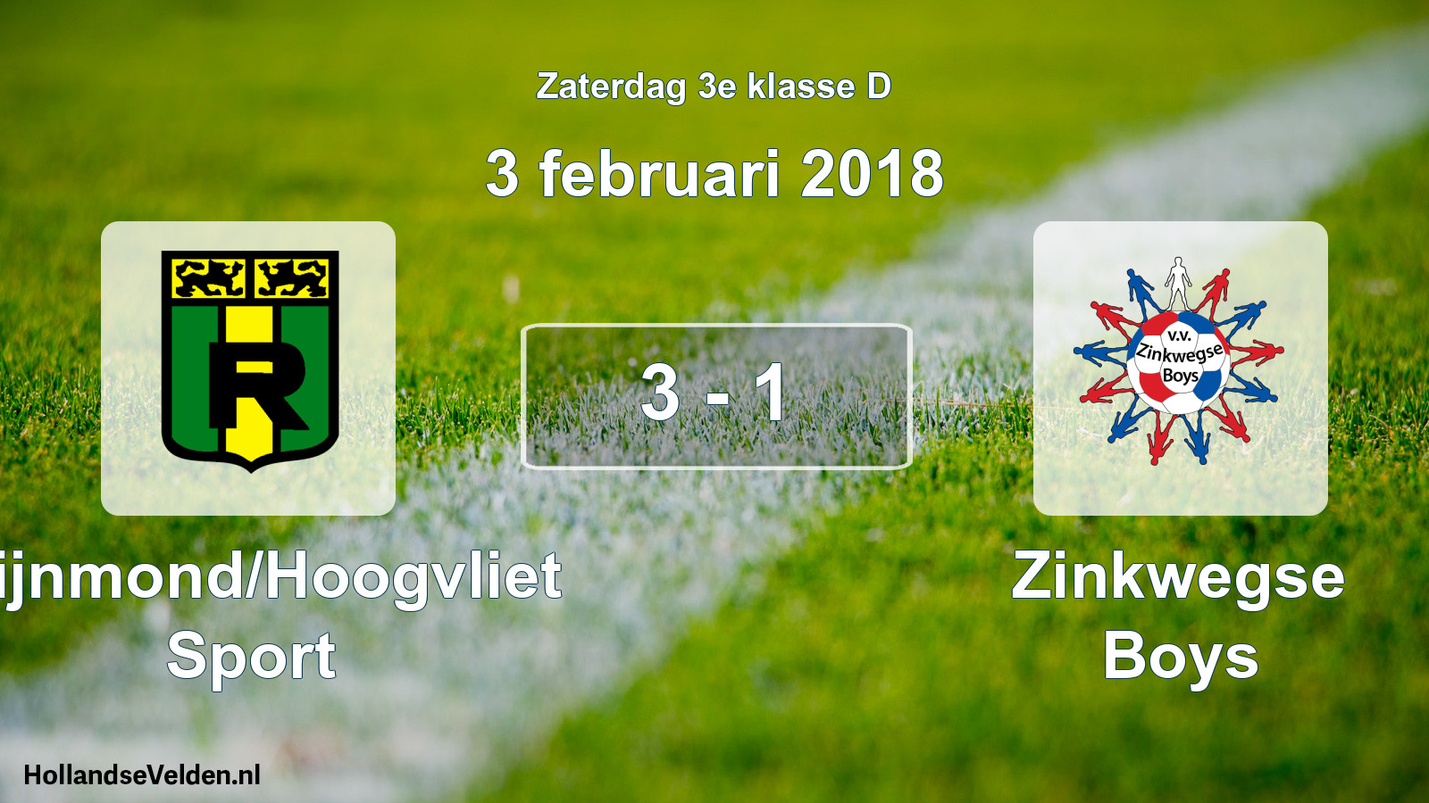 Total number of matches played: Rijnmond/Hoogvliet Sport - Zinkwegse Boys 3 - 1 (3 February 2018)