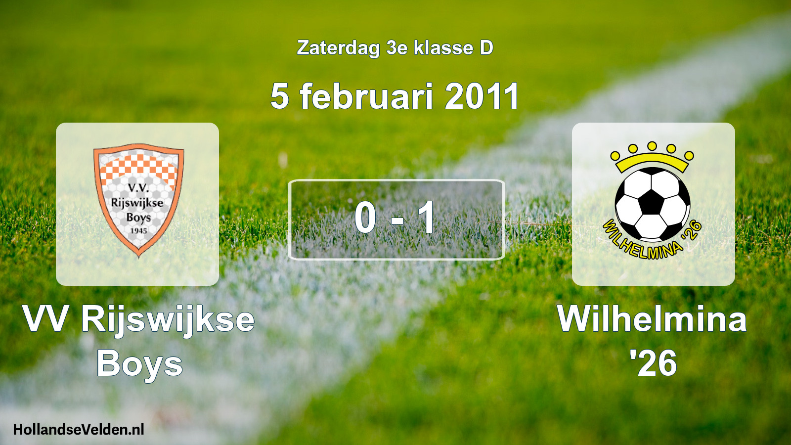 Total number of matches played: VV Rijswijkse Boys - Wilhelmina '26 0 - 1 (5 February 2011)