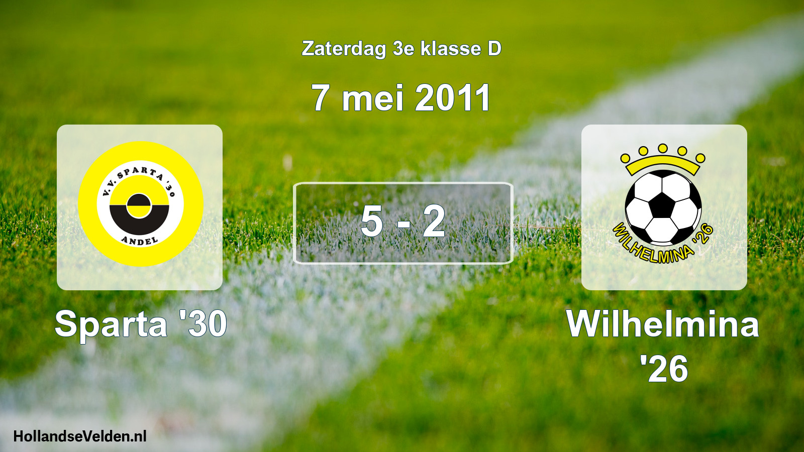 Total number of matches played: Sparta '30 - Wilhelmina '26 5 - 2 (7 May 2011)