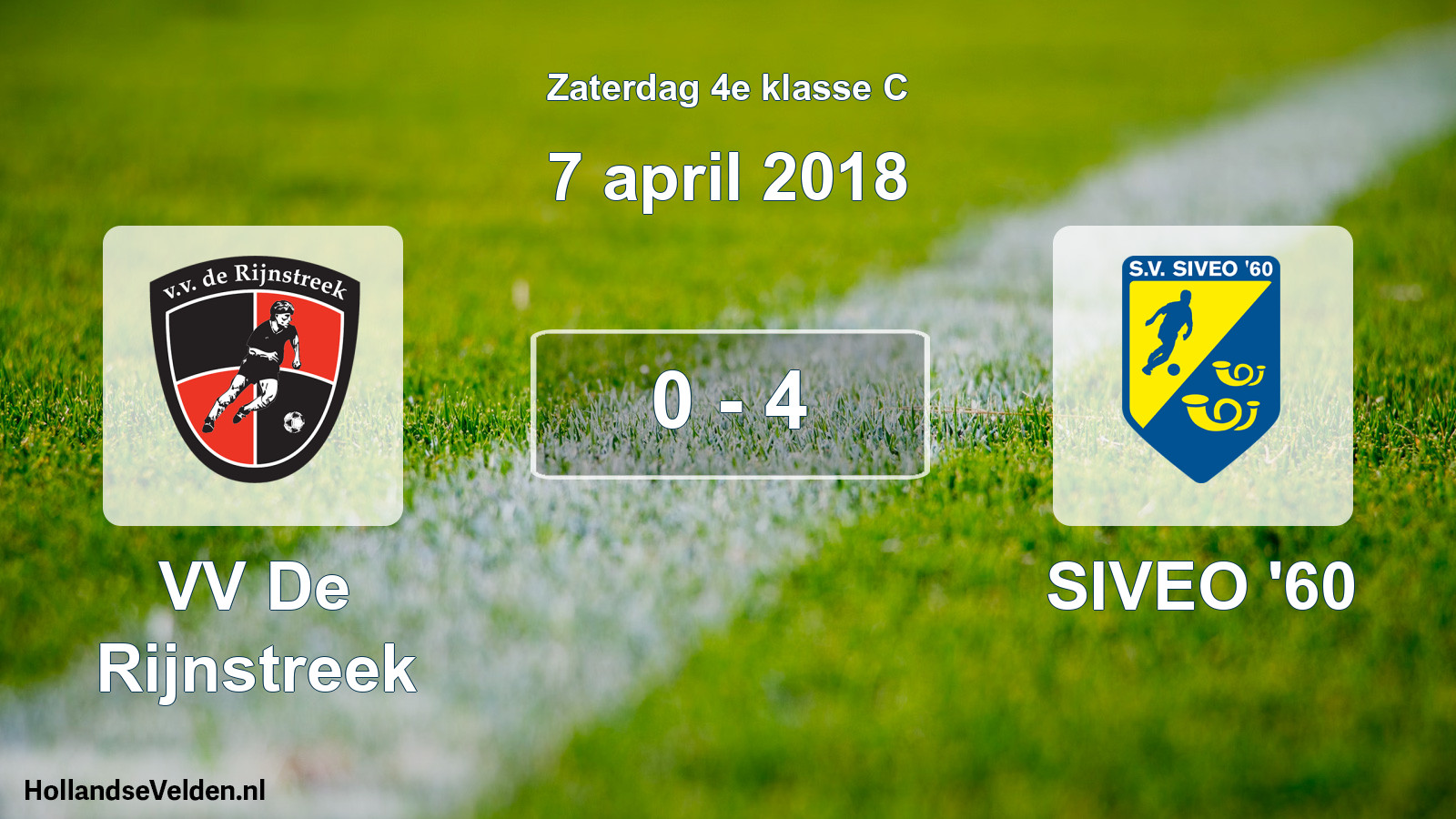 Total number of matches played: VV De Rijnstreek - SIVEO '60 0 - 4 (7 April 2018)