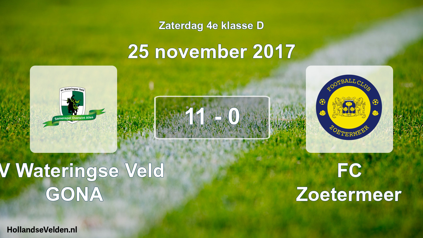 Total number of matches played: SV Wateringse Veld GONA - FC Zoetermeer 11 - 0 (25 November 2017)