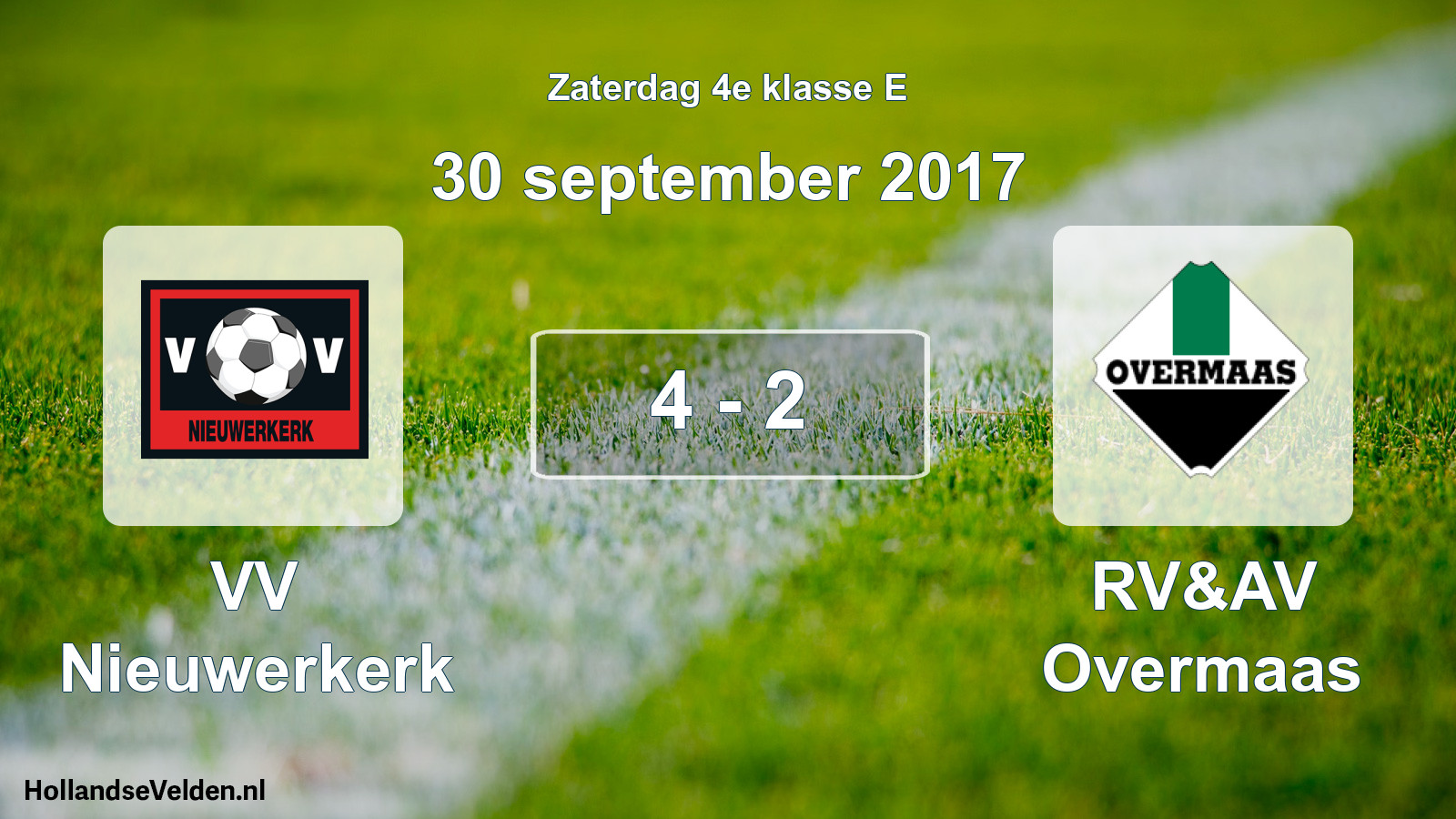 Total number of matches played: VV Nieuwerkerk - RV&AV Overmaas 4 - 2 (30 September 2017)