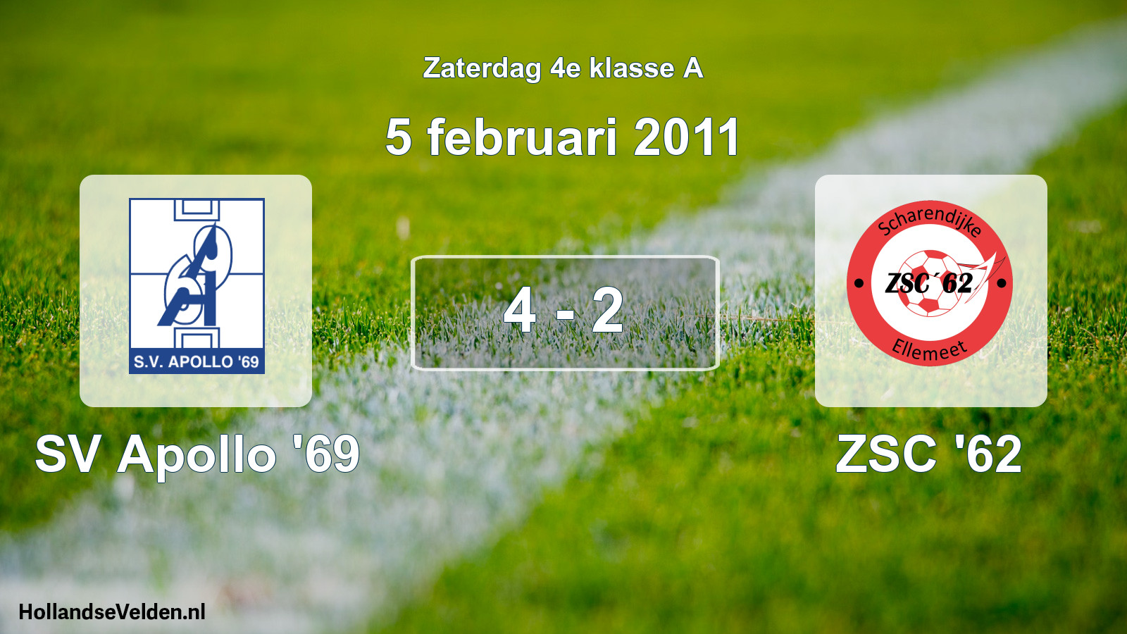 Total number of matches played: SV Apollo '69 - ZSC '62 4 - 2 (5 February 2011)