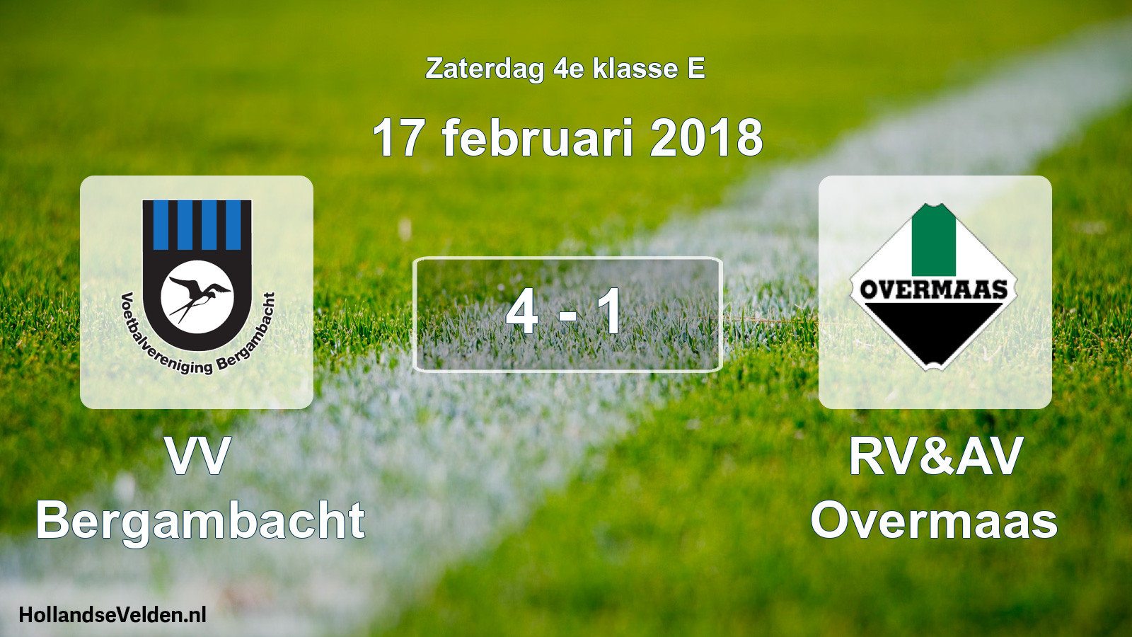 Total number of matches played: VV Bergambacht - RV&AV Overmaas 4 - 1 (17 February 2018)