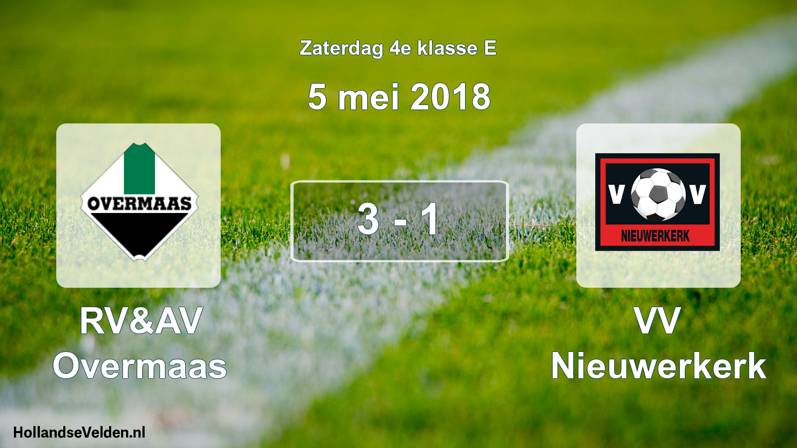 Total number of matches played: RV&AV Overmaas - VV Nieuwerkerk 3 - 1 (5 May 2018)