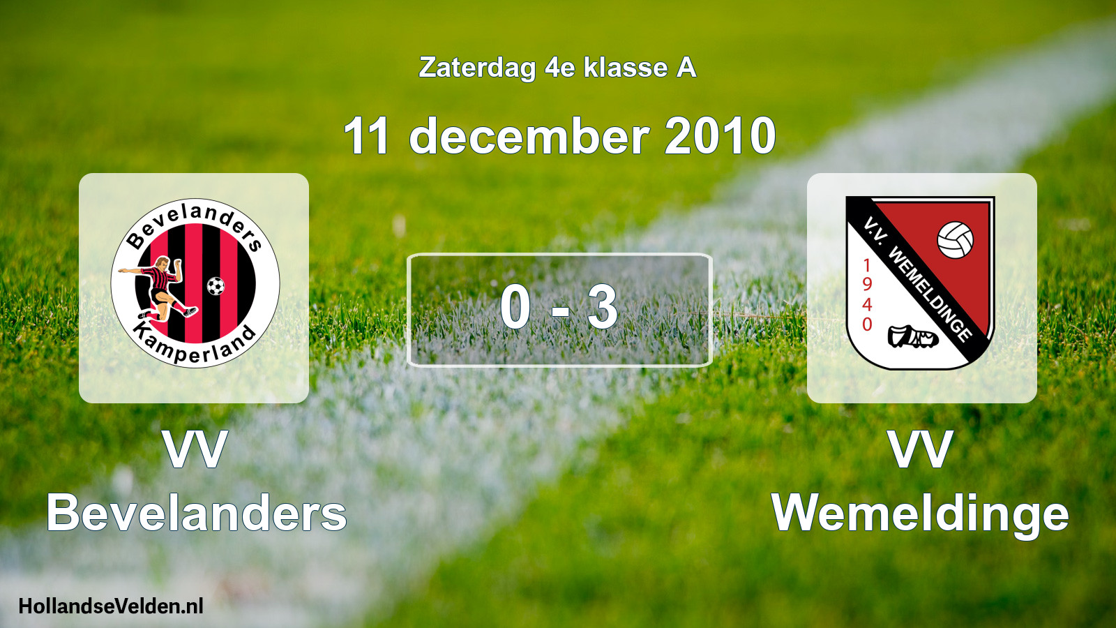 Total number of matches played: VV Bevelanders - VV Wemeldinge 0 - 3 (11 December 2010)