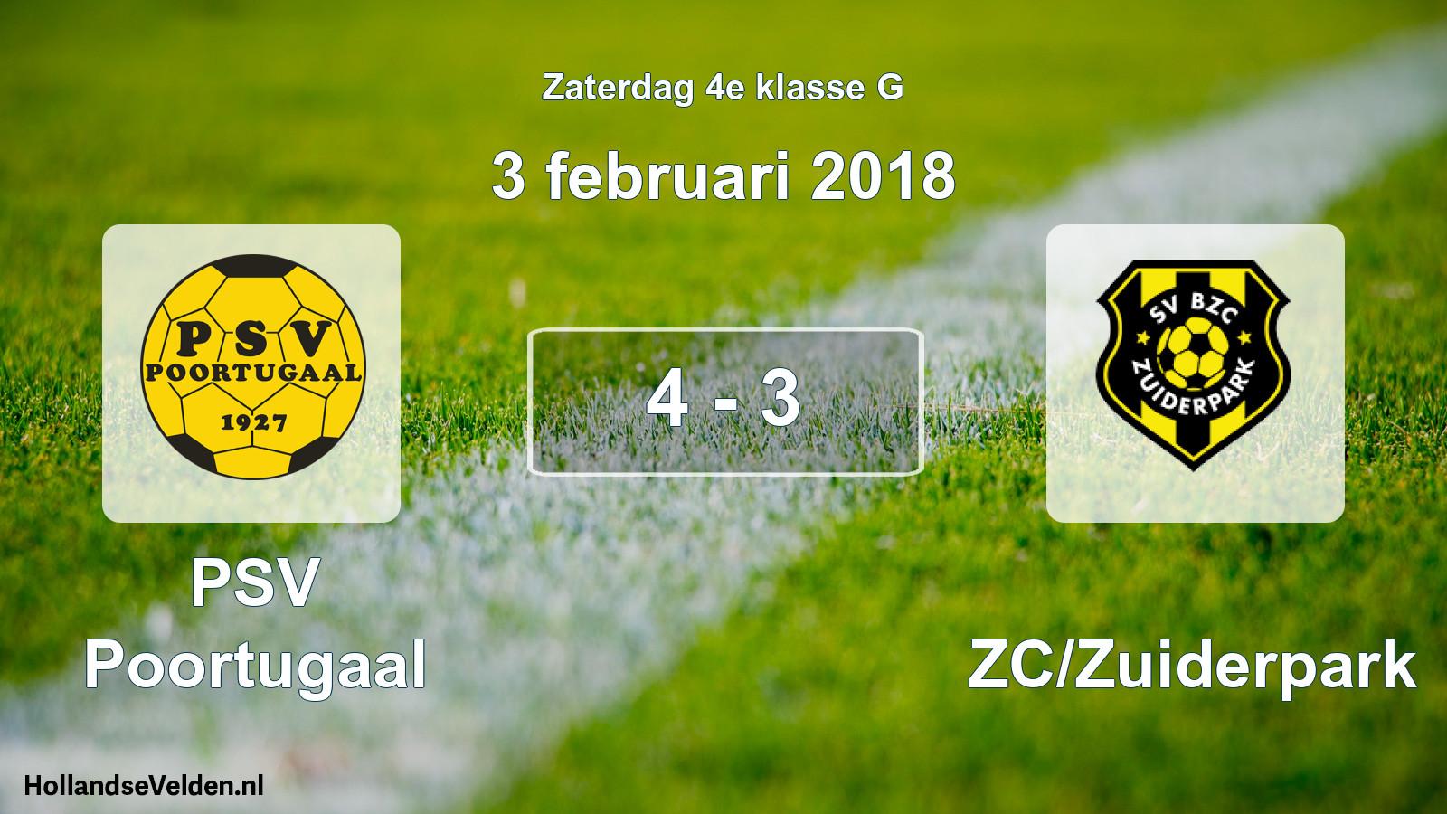 Total number of matches played: PSV Poortugaal - BZC/Zuiderpark 4 - 3 (3 February 2018)