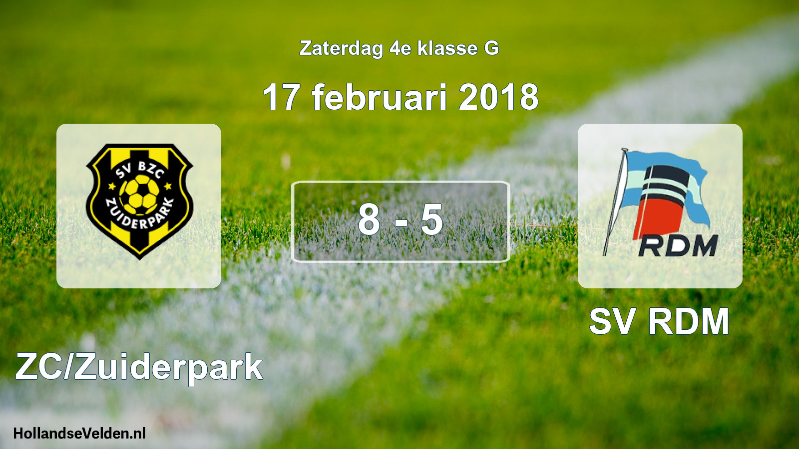 Total number of matches played: BZC/Zuiderpark - SV RDM 8 - 5 (17 February 2018)