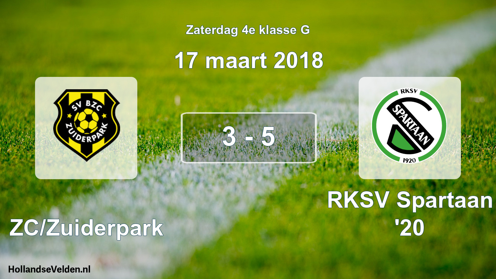 Total number of matches played: BZC/Zuiderpark - RKSV Spartaan '20 3 - 5 (17 March 2018)