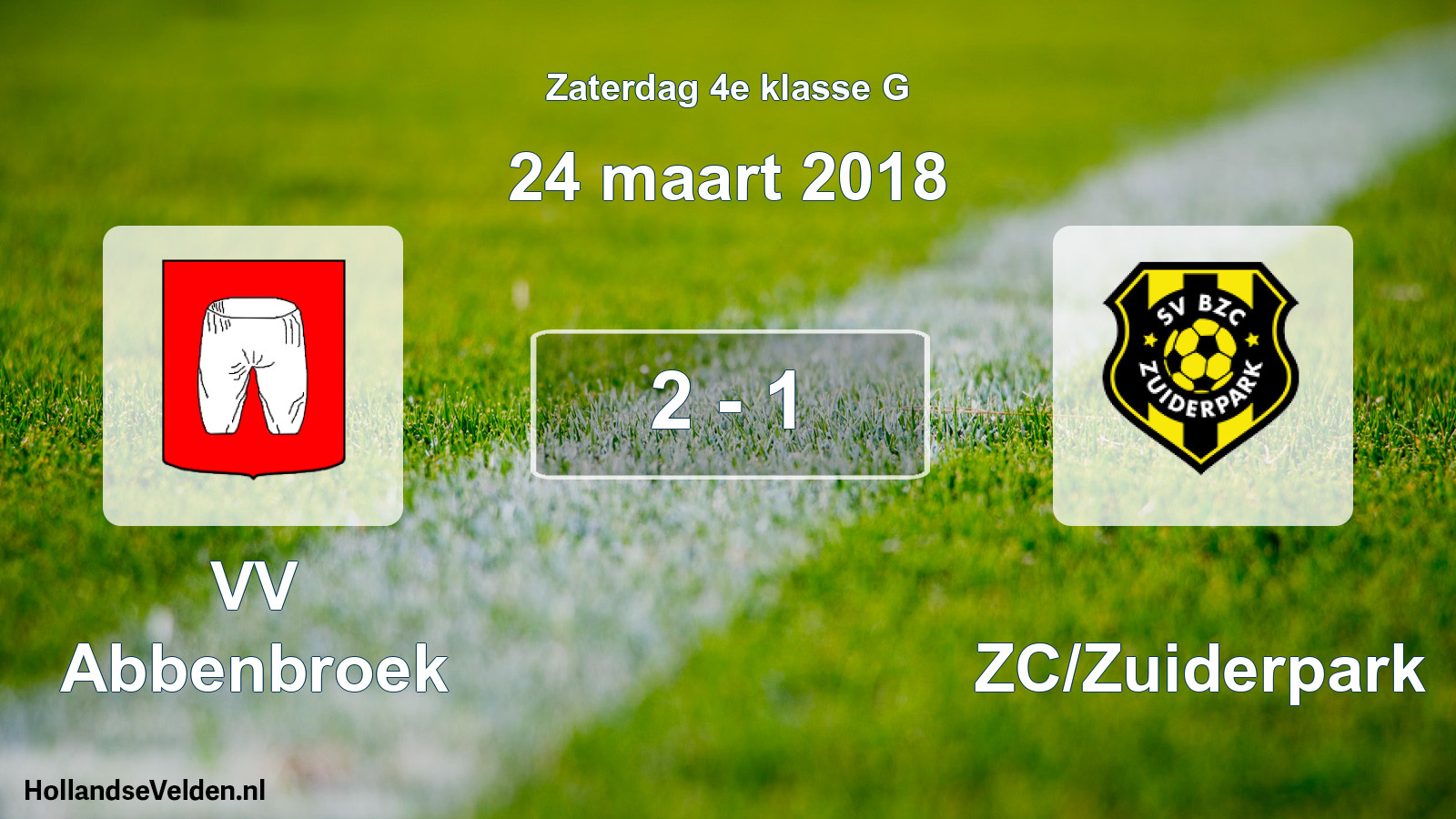 Total number of matches played: VV Abbenbroek - BZC/Zuiderpark 2 - 1 (24 March 2018)