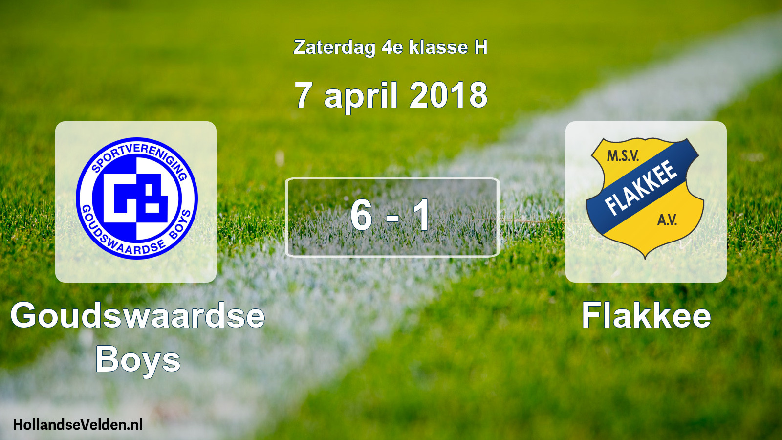 Total number of matches played: Goudswaardse Boys - Flakkee 6 - 1 (7 April 2018)