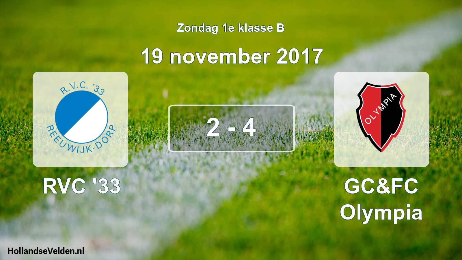 Total number of matches played: RVC '33 - GC&FC Olympia 2 - 4 (19 November 2017)
