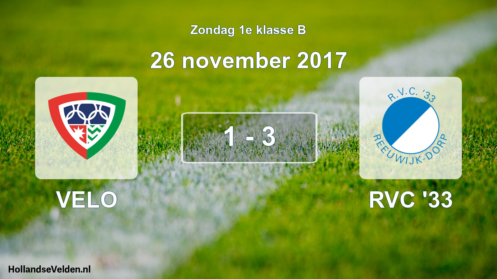 Total number of matches played: VELO - RVC '33 1 - 3 (26 November 2017)