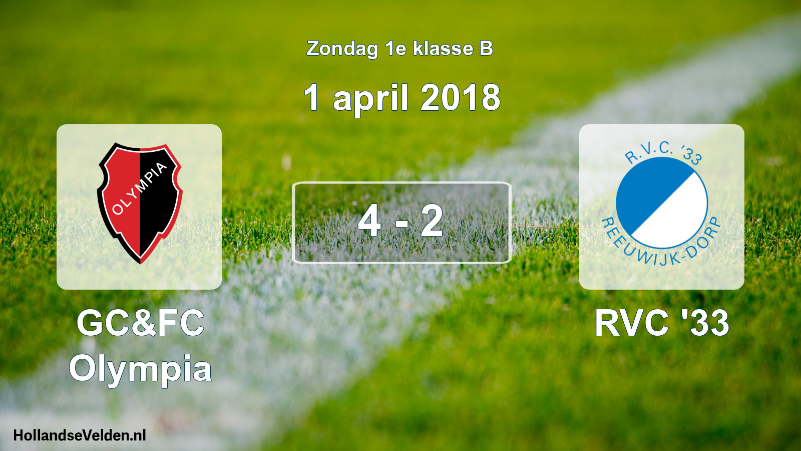 Total number of matches played: GC&FC Olympia - RVC '33 4 - 2 (1 April 2018)