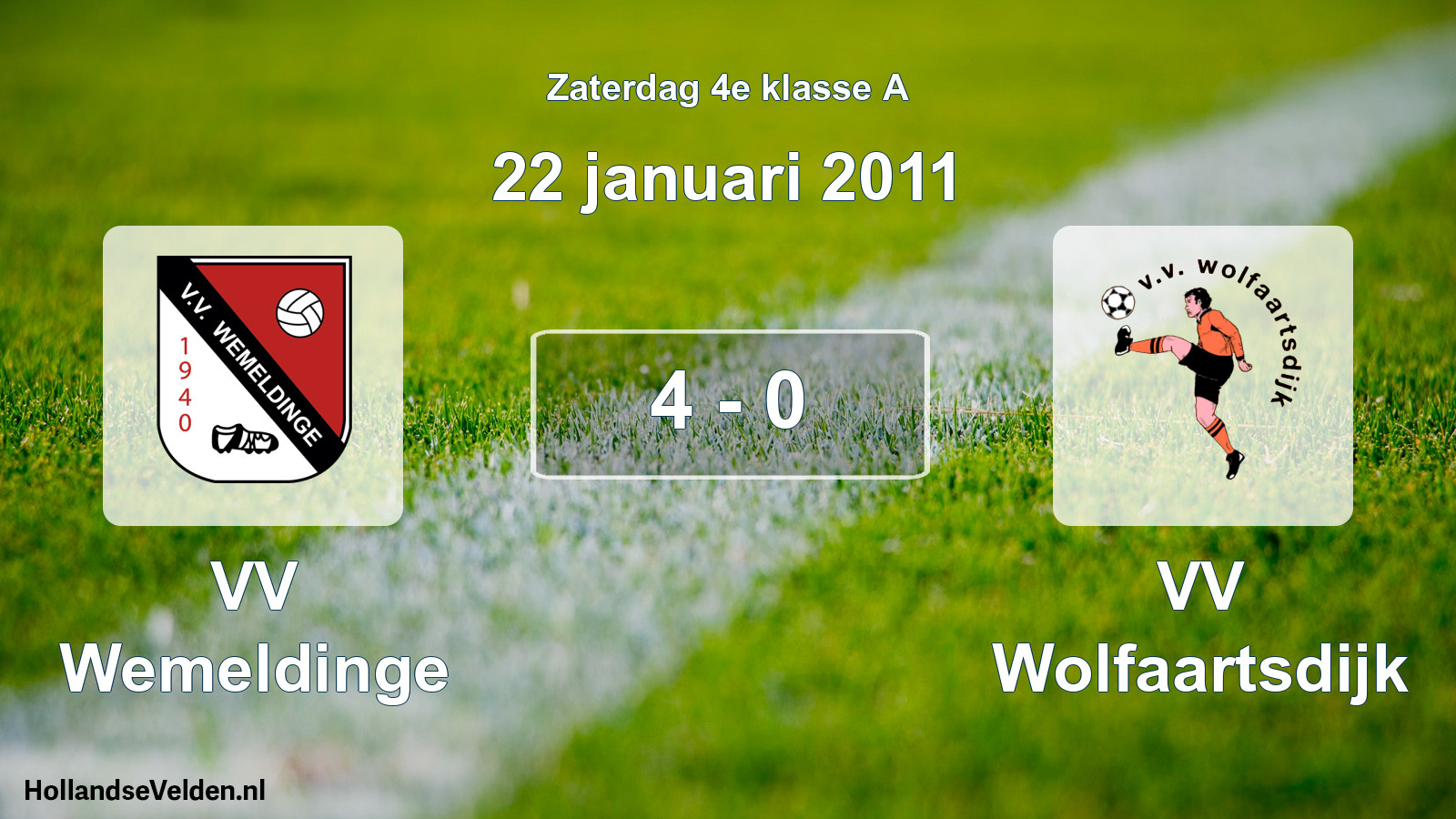 Total number of matches played: VV Wemeldinge - VV Wolfaartsdijk 4 - 0 (22 January 2011)