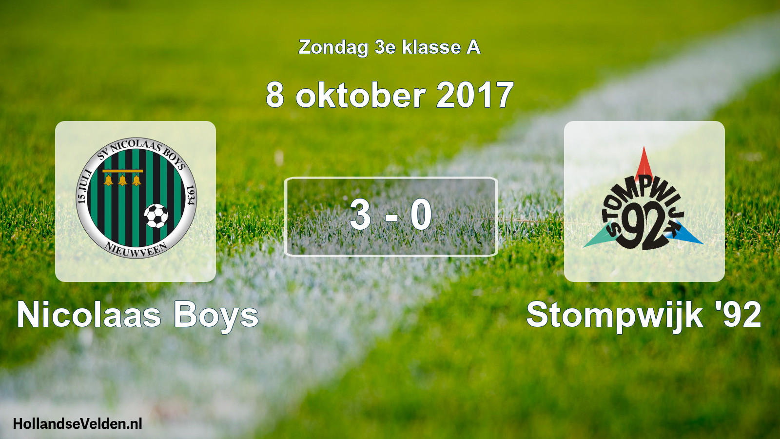 Total number of matches played: Nicolaas Boys - Stompwijk '92 3 - 0 (8 October 2017)