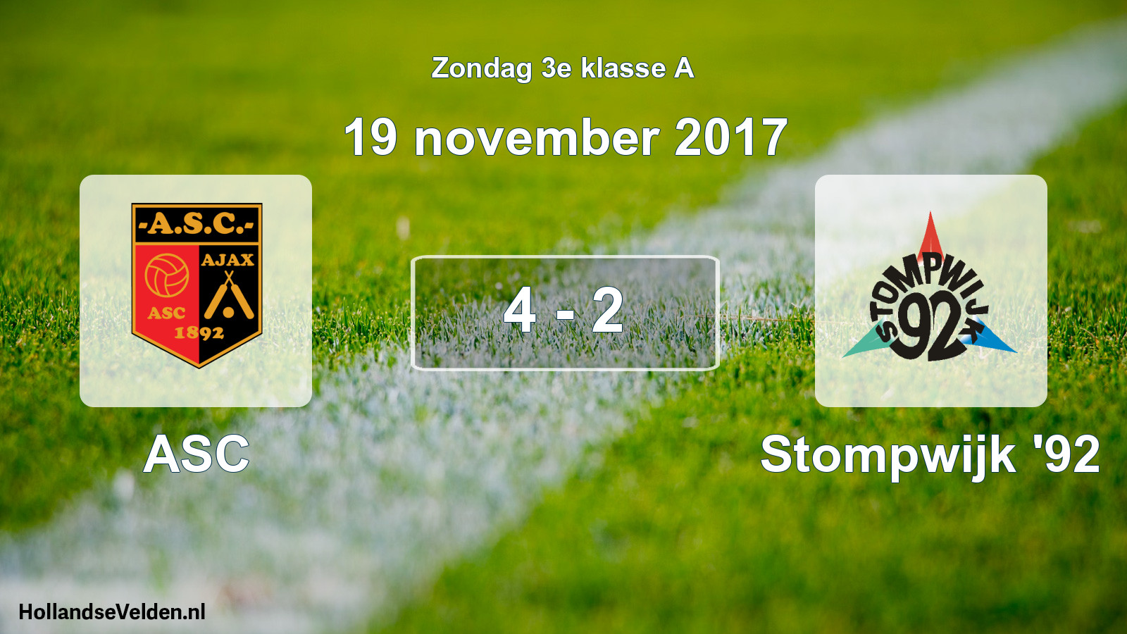 Total number of matches played: ASC - Stompwijk '92 4 - 2 (19 November 2017)