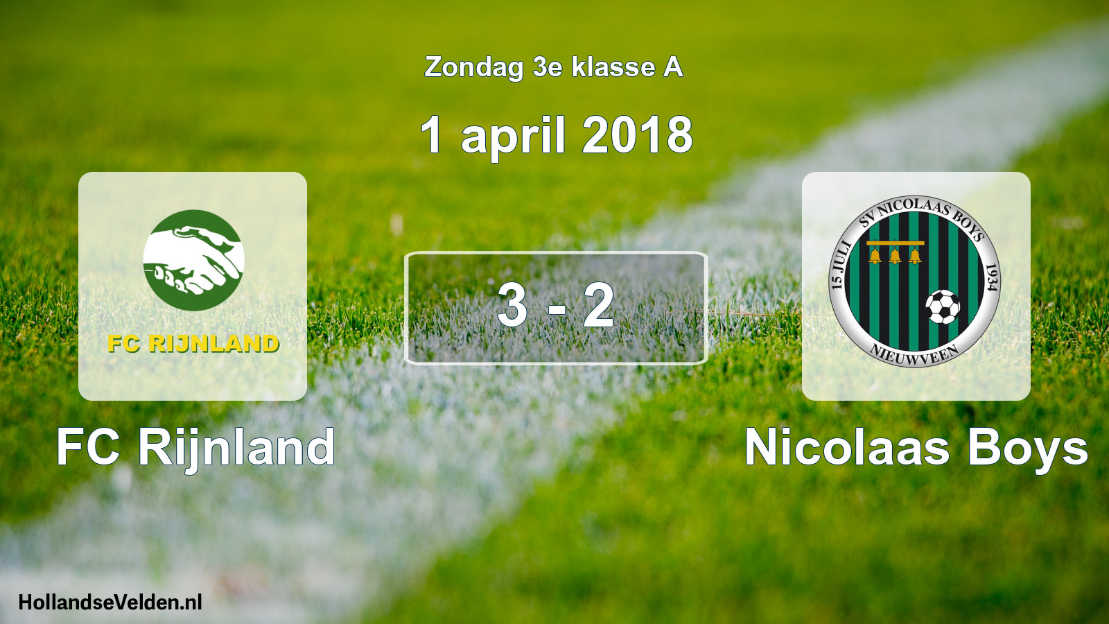Total number of matches played: FC Rijnland - Nicolaas Boys 3 - 2 (1 April 2018)